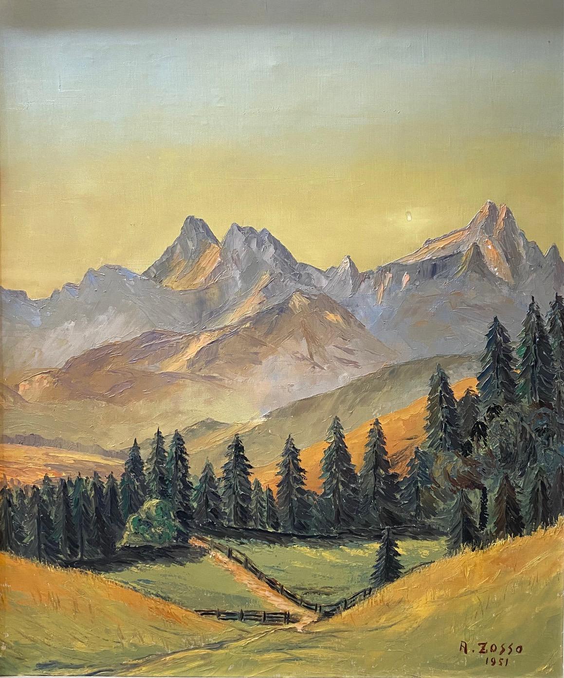 Montagne svizzere di A. Zosso - Olio su tela 46x55 cm - Painting di Unknown