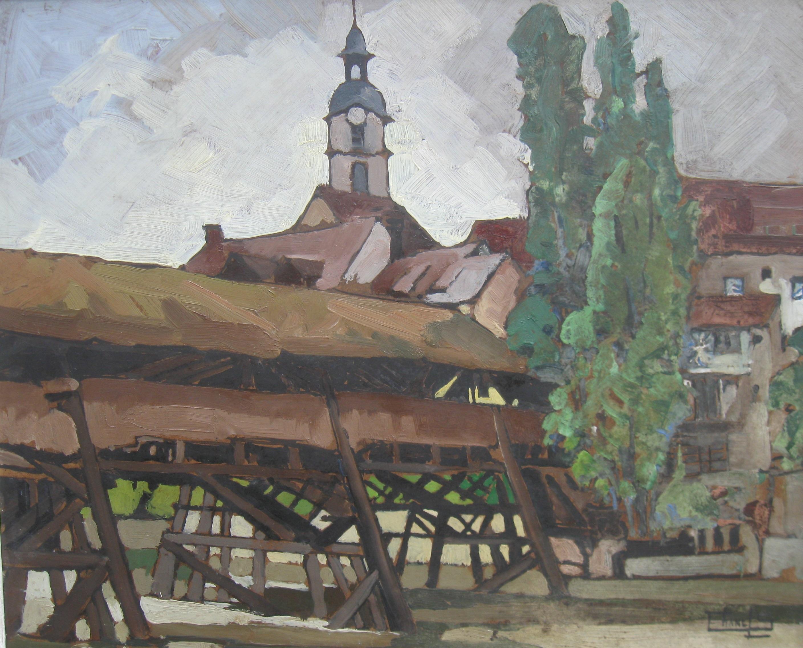Sylvette Chanel (fl 1953-1994)  French Landscape/Town oil circa 1960's - Painting by Unknown