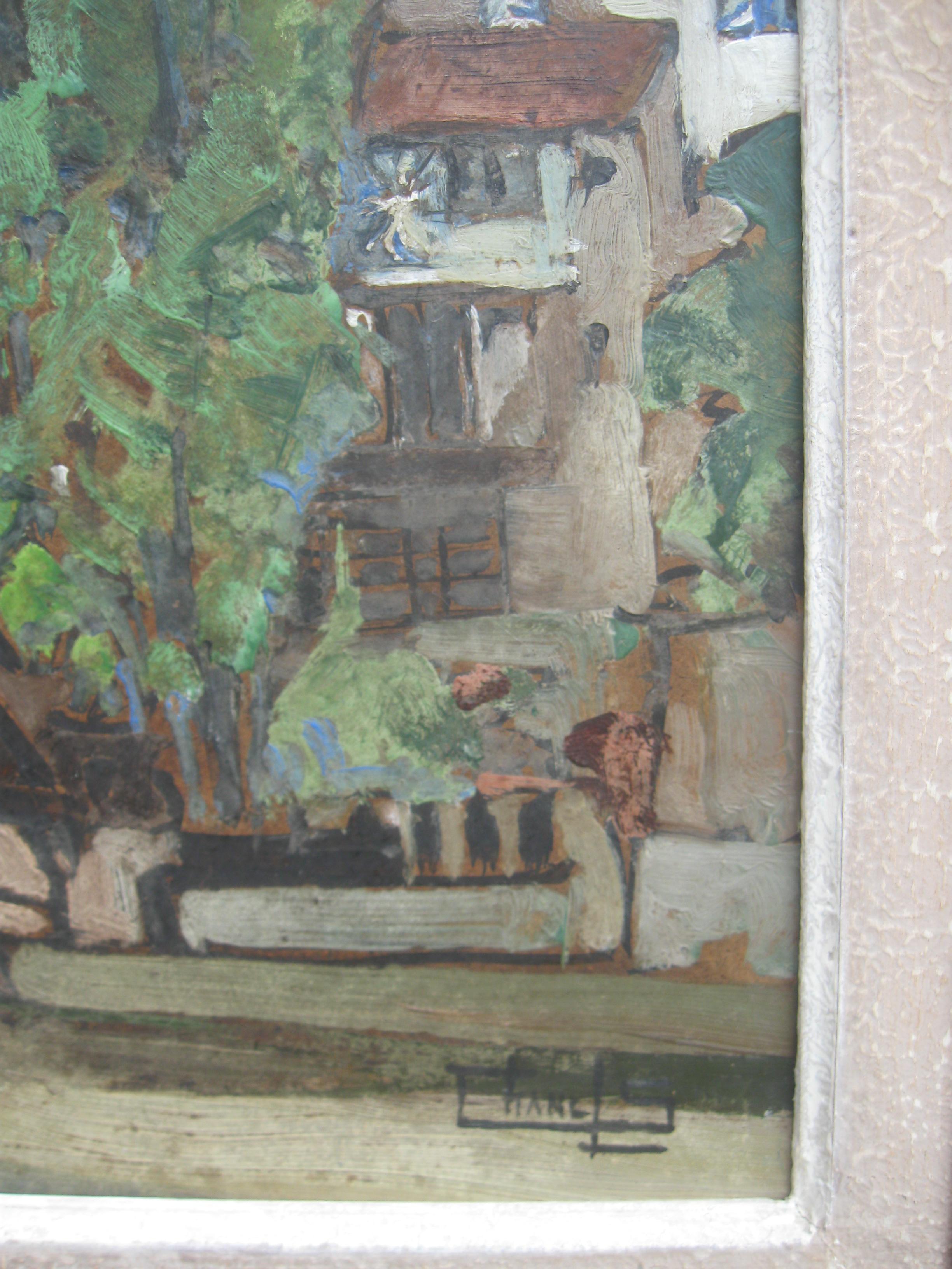 Sylvette Chanel (1953-1994)  Paesaggio francese/Città olio anni '60 circa 2