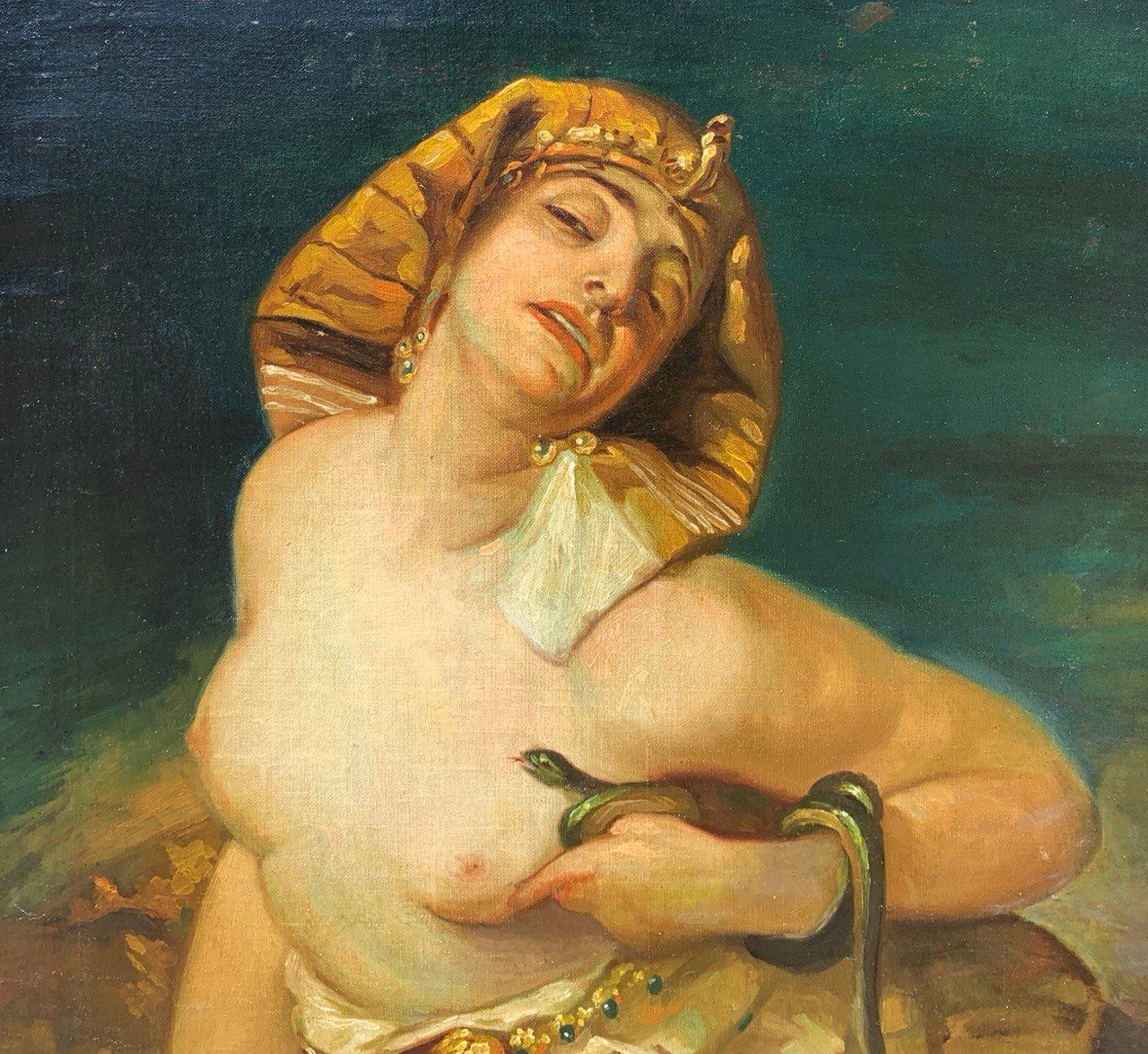 Pittore simbolista francese - Pittura di figura del XIX secolo - Cleopatra - Portrait Painting Marrone di Unknown