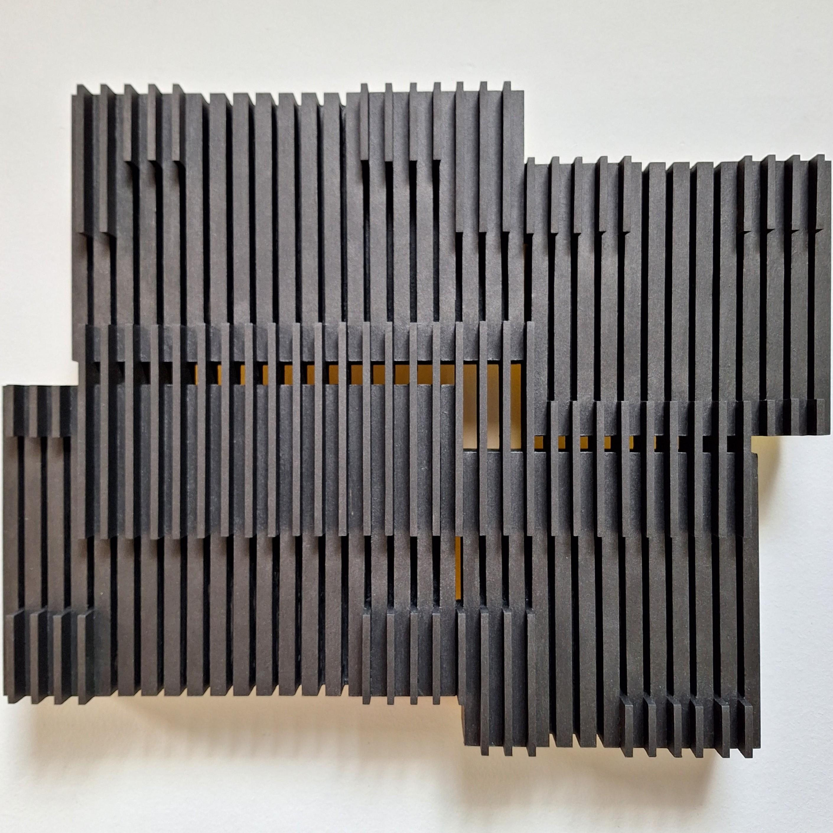 Unknown Abstract Sculpture - Symphonie verticale III modern grey black architectural painting relief