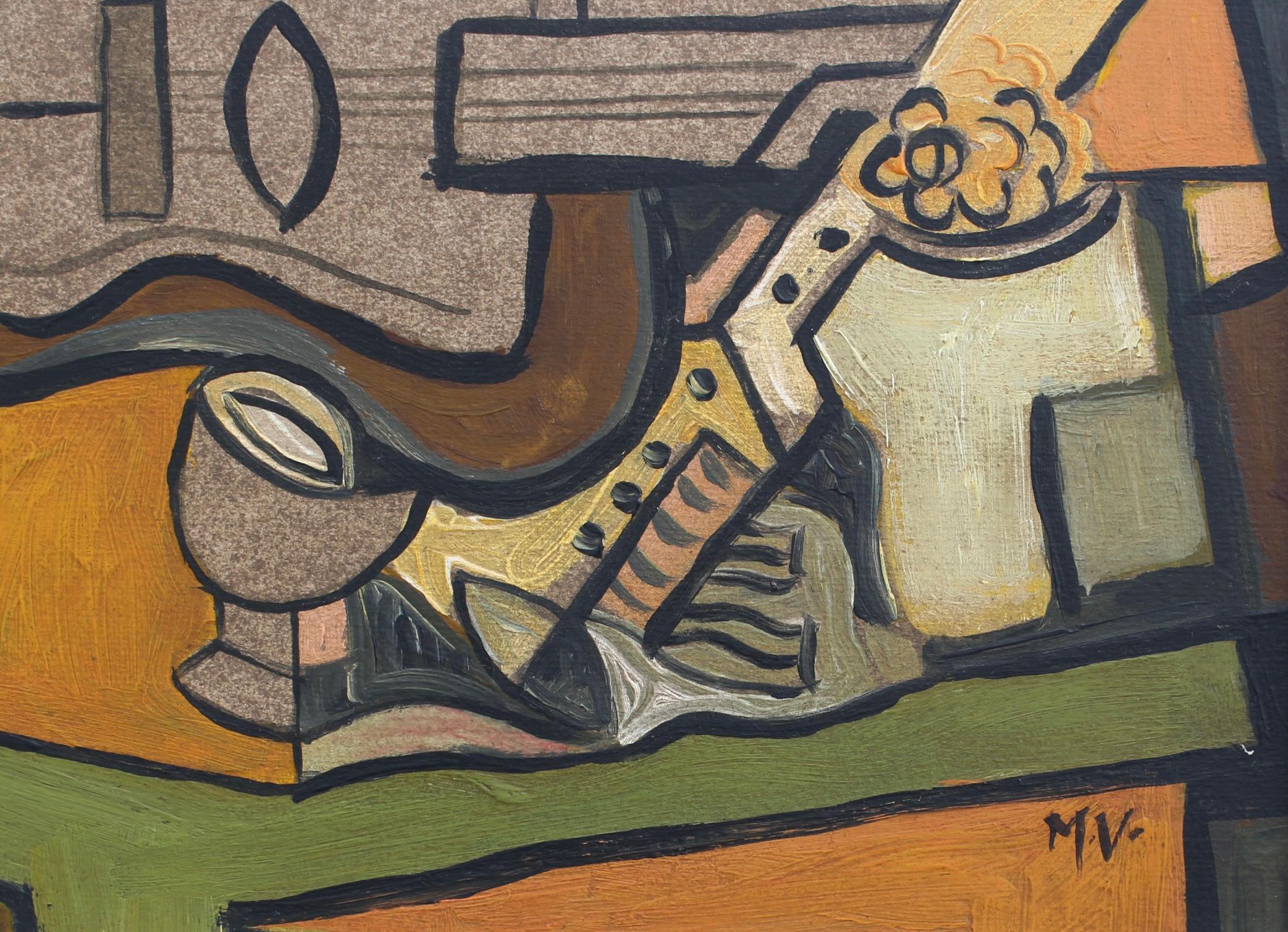 'Symphony of Colour: Cubist Still Life with Guitar and Wine', Berlin School  For Sale 8