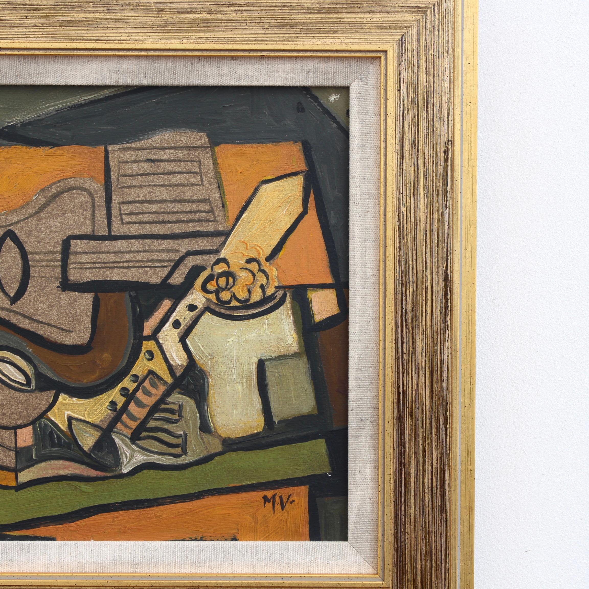 'Symphony of Colour: Cubist Still Life with Guitar and Wine', Berlin School  For Sale 1