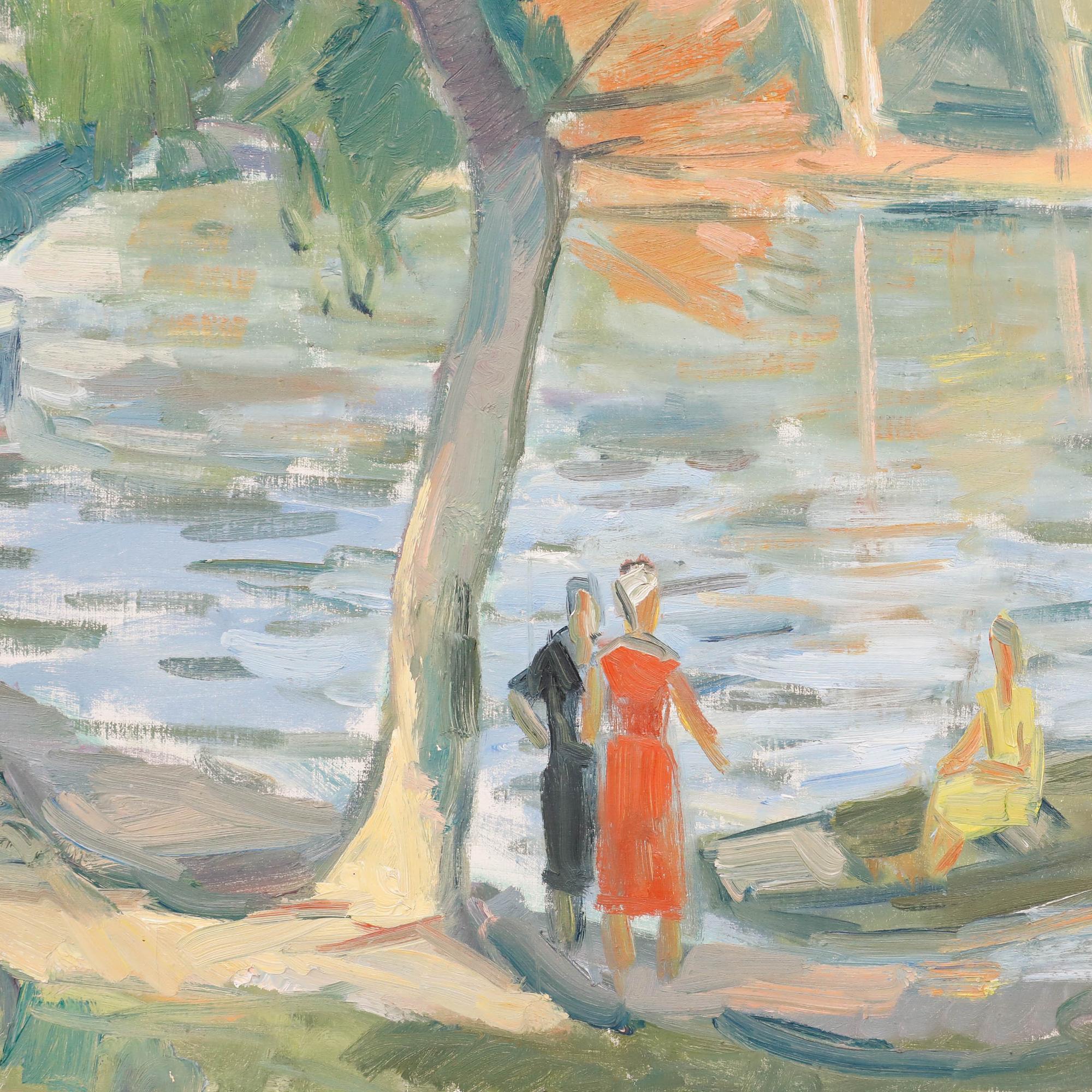 Szabó Sándor Halász (1920-1996) Impressionist, Öl auf Leinwand. Signiert unten links und datiert 1961. Das Werk wird in einem einfachen Rahmen mit Goldprägung präsentiert, auf dessen Rückseite ein Label angebracht ist.