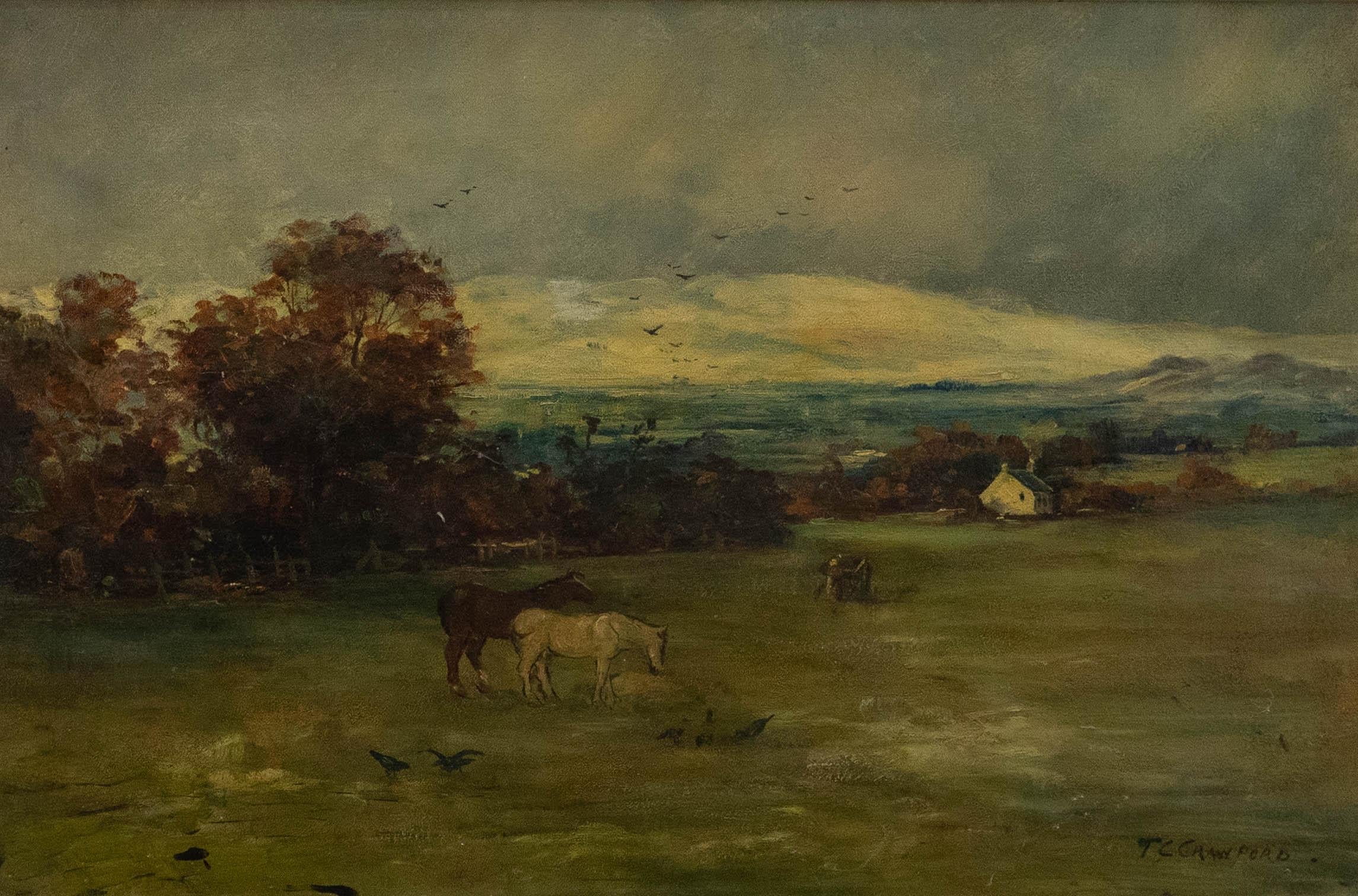 T. C. Crawford - Late 19th Century Oil, Horses in the Paddock - Painting by Unknown