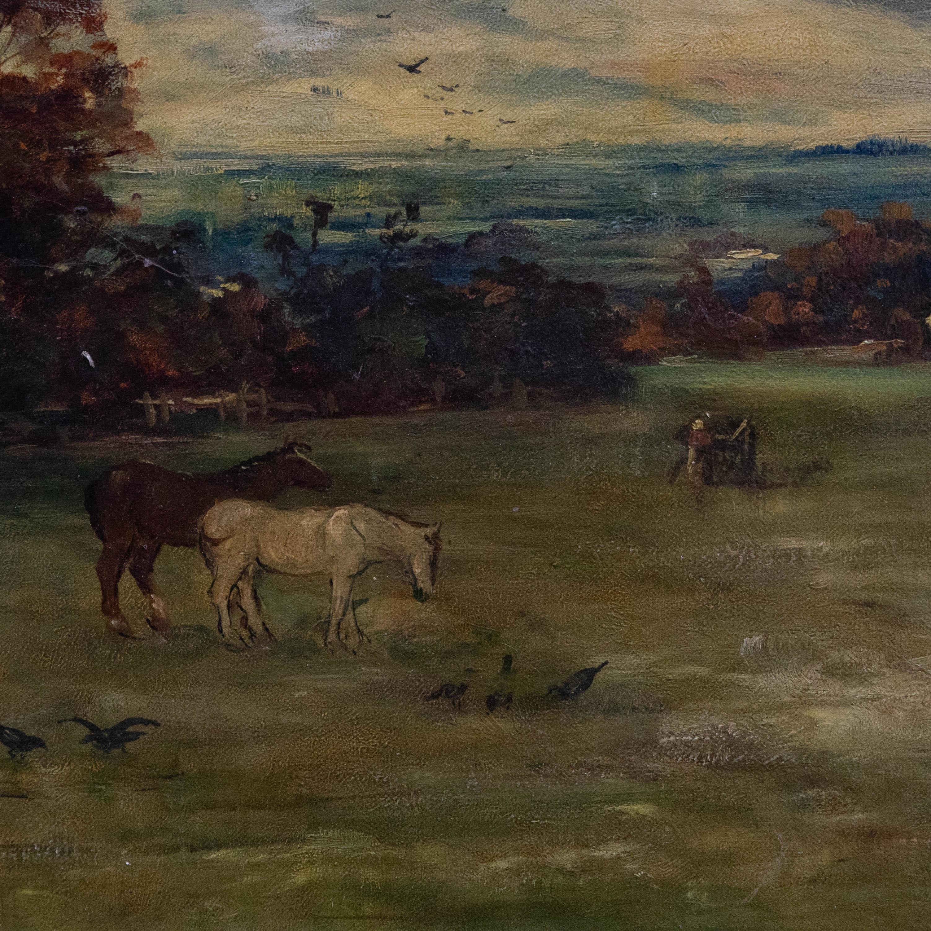 T. C. Crawford - Late 19th Century Oil, Horses in the Paddock For Sale 1