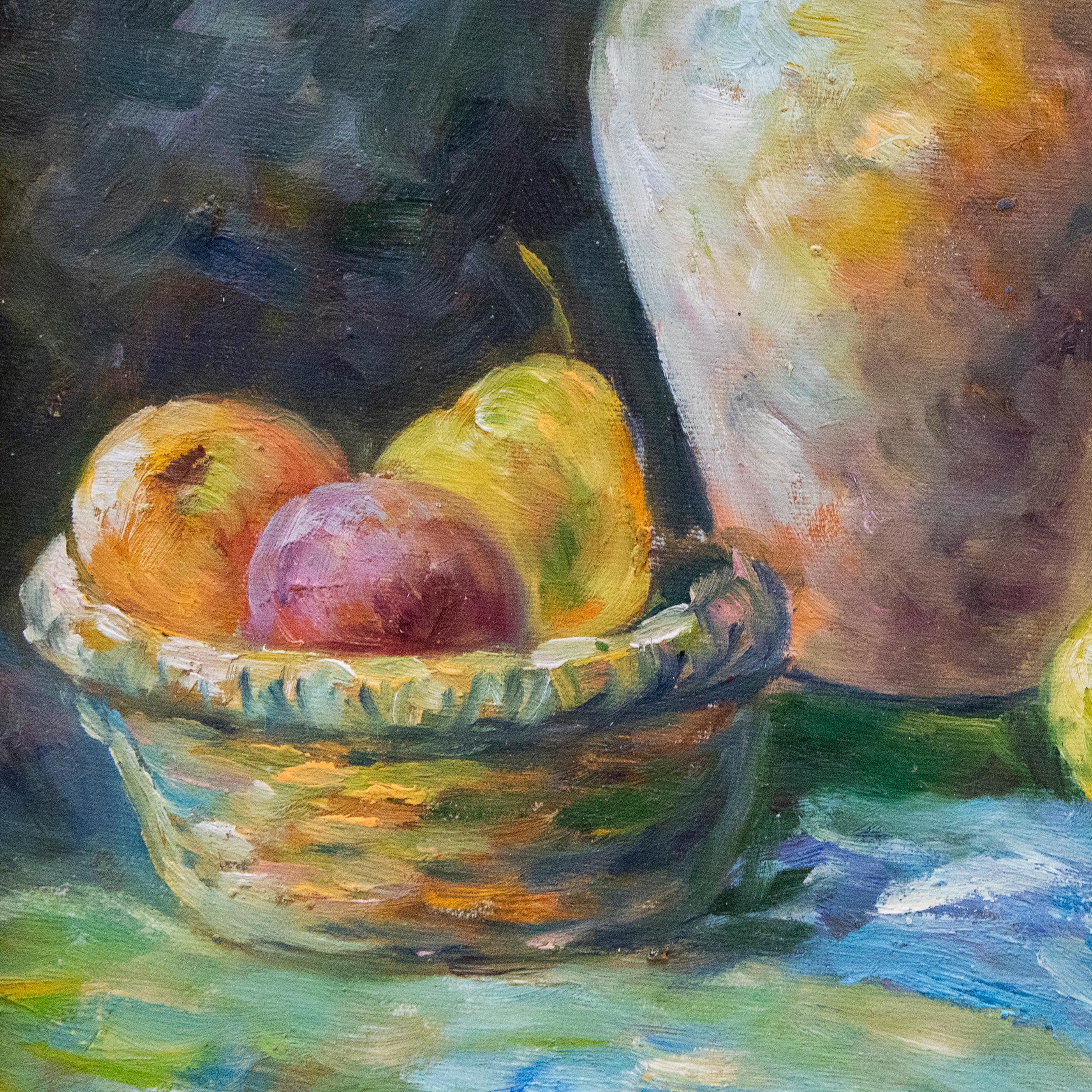 T. Denver – Öl, Obst auf Blau, 20. Jahrhundert, T. Denver (Grau), Still-Life Painting, von Unknown