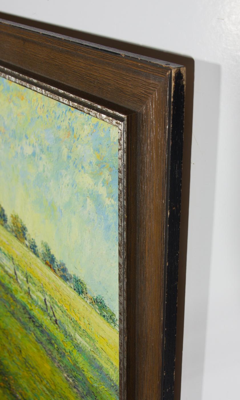Ein lebhaftes impressionistisches Landschaftsgemälde des schwedischen Künstlers T. Inargoy.

Die mit einem Spachtel aufgetragene Impasto-Schicht fängt die komplexen Texturen des Reisgrases wunderbar ein. Indem er eine Farbschicht abkratzte, hat