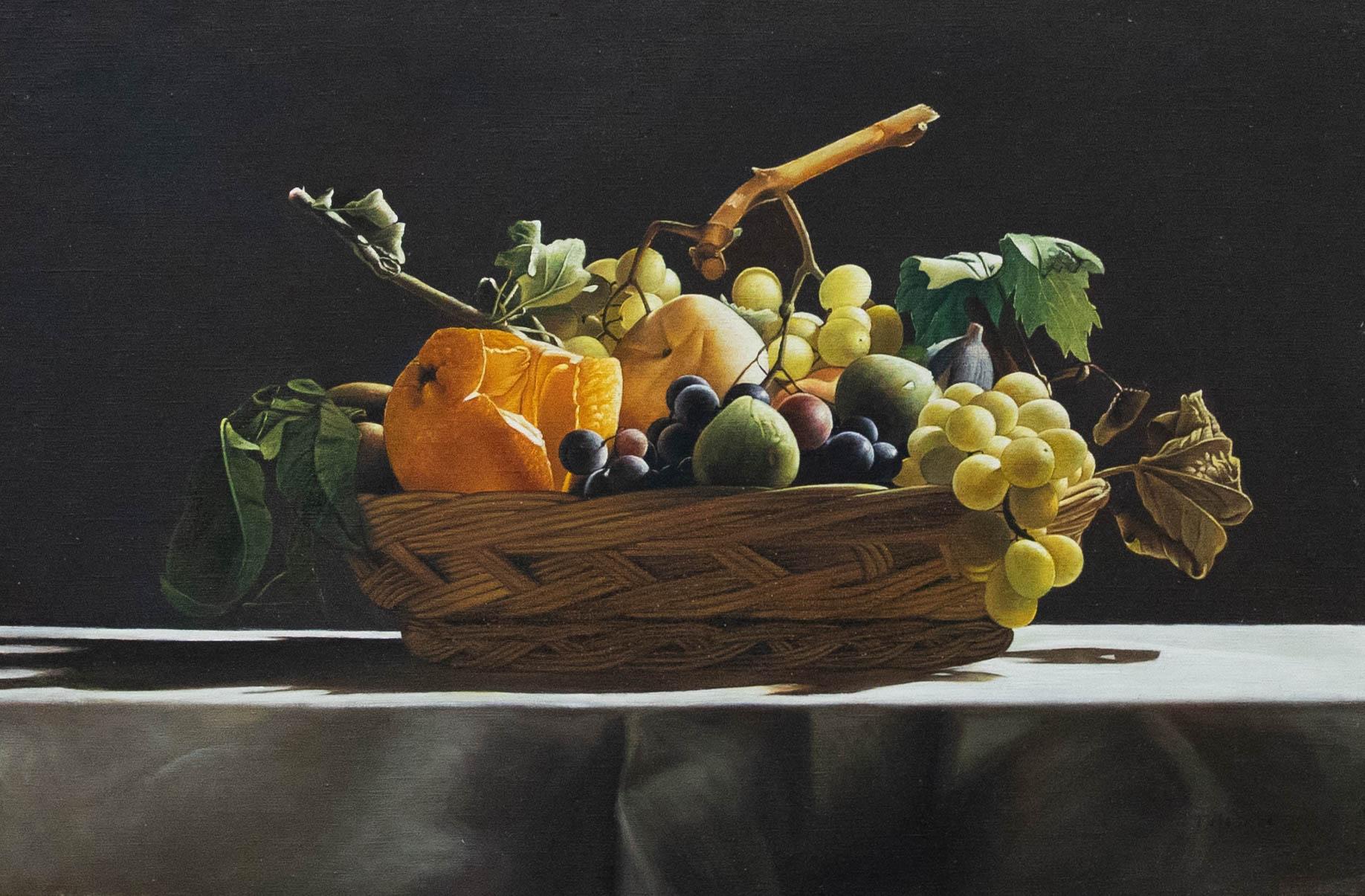 T. Mason - Framed 20th Century Oil, The Fruit Basket - Painting by Unknown