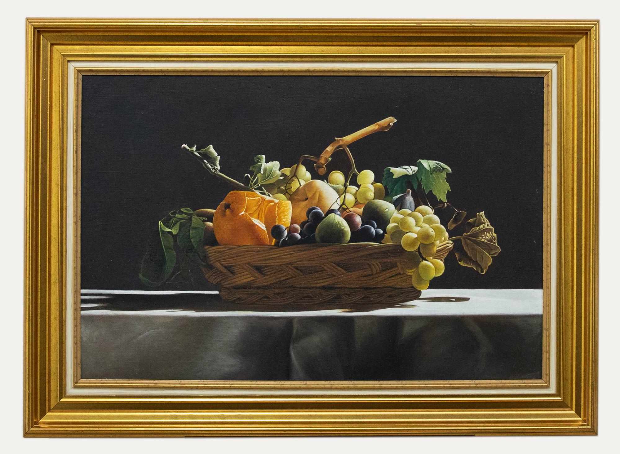 Unknown Still-Life Painting – T. Mason - Gerahmtes Öl des 20. Jahrhunderts, The Fruit Basket