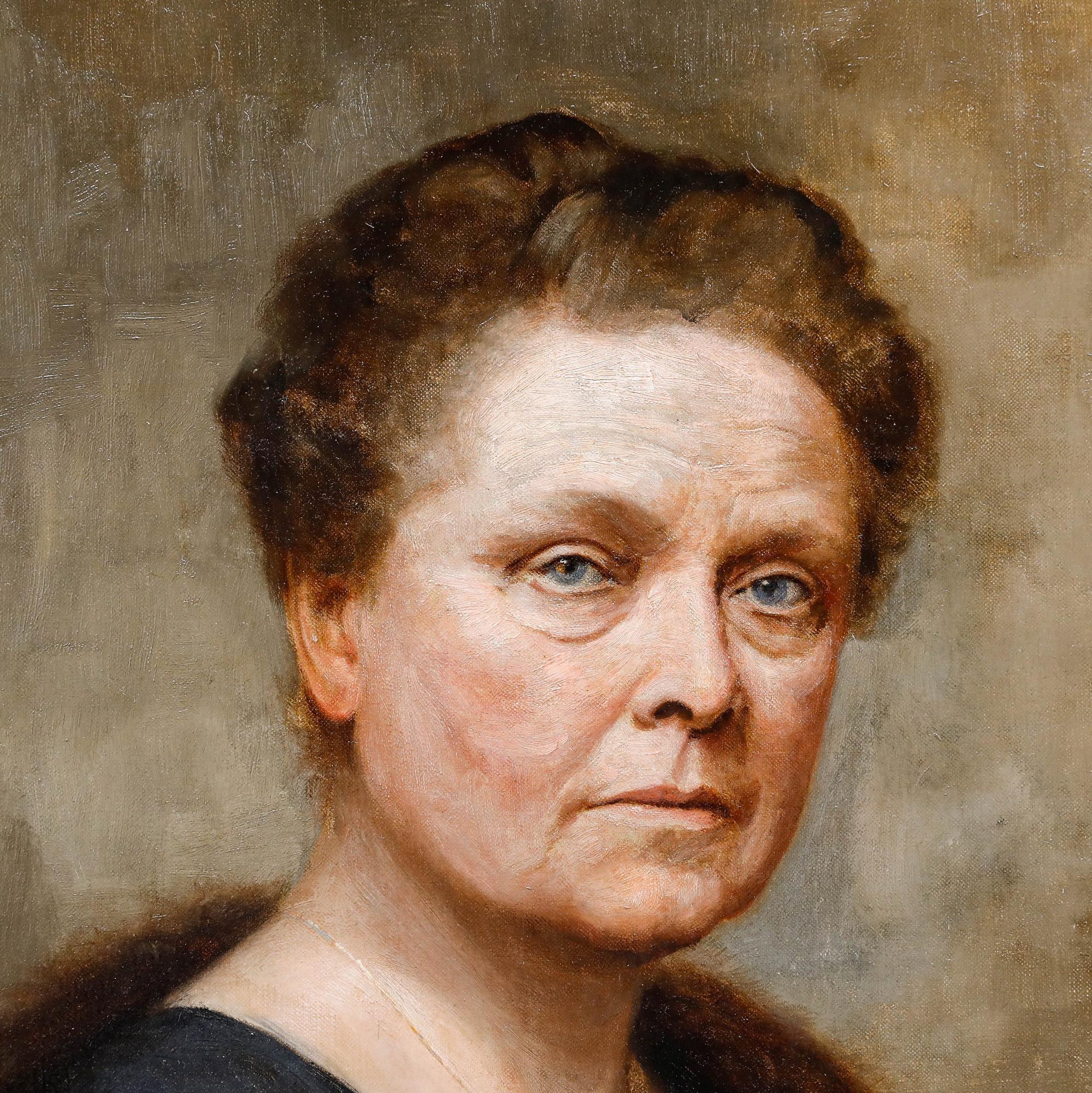 T. Pursey - Framed 1927 Oil, Portrait of Violet Hall - Brown Portrait Painting by Unknown