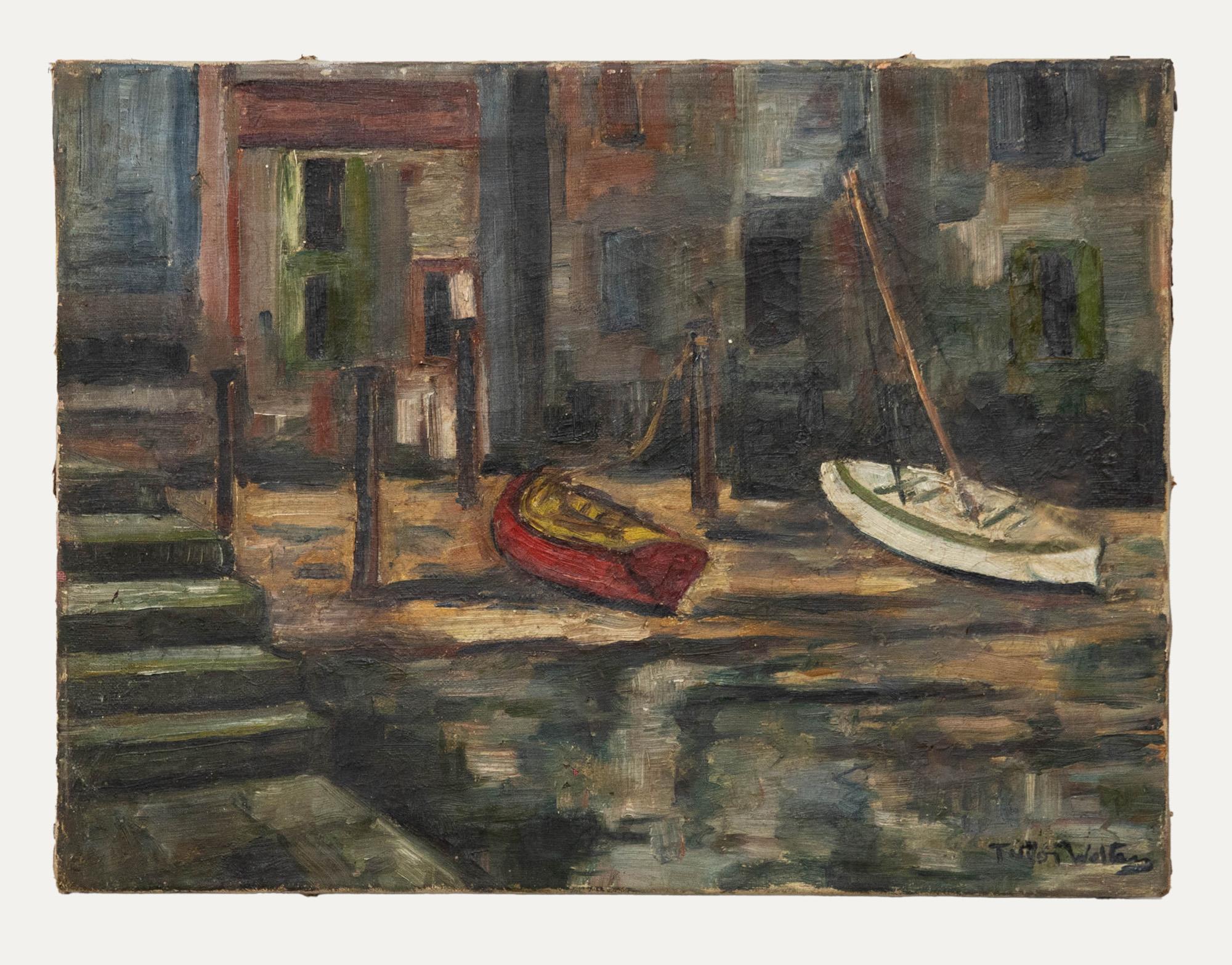 T. Walters – Ölgemälde, Boote an einem Fluss, frühes 20. Jahrhundert – Painting von Unknown