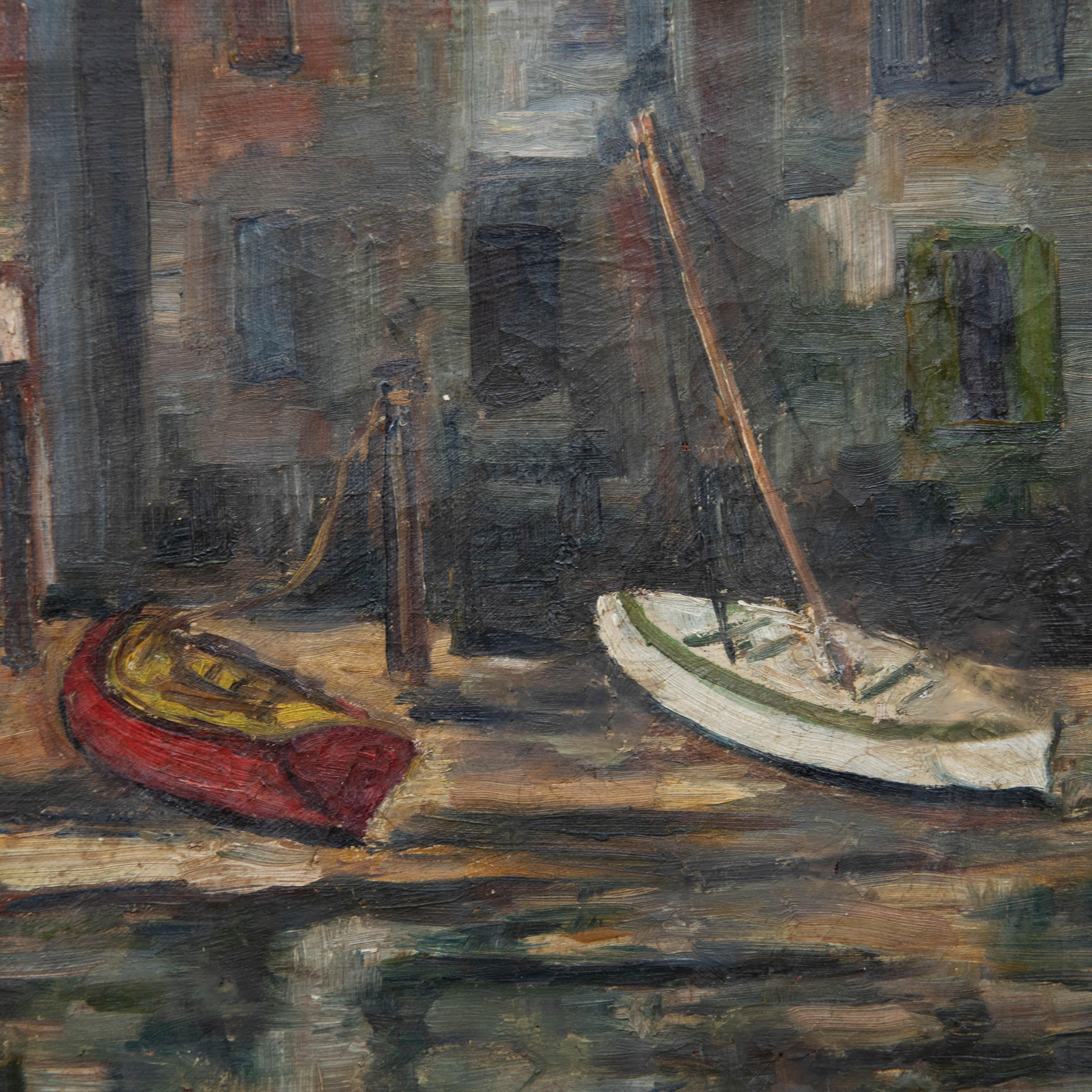T. Walters - Early 20th Century Oil, Boats by a River For Sale 1