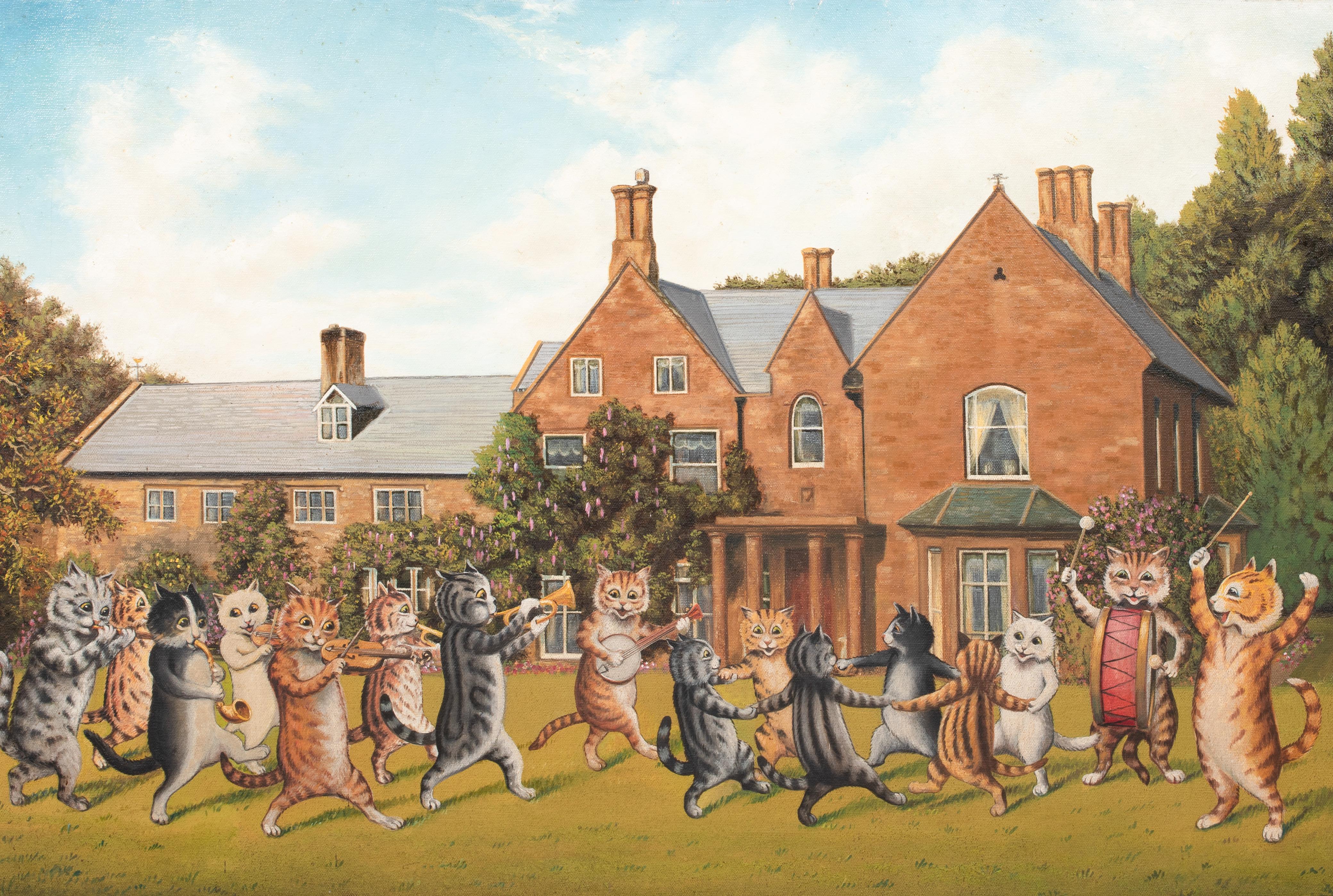 Tabby Cat Garden Orchestra, 19th Century  Louis William WAIN (1860-1939) - Brown Portrait Painting by Unknown