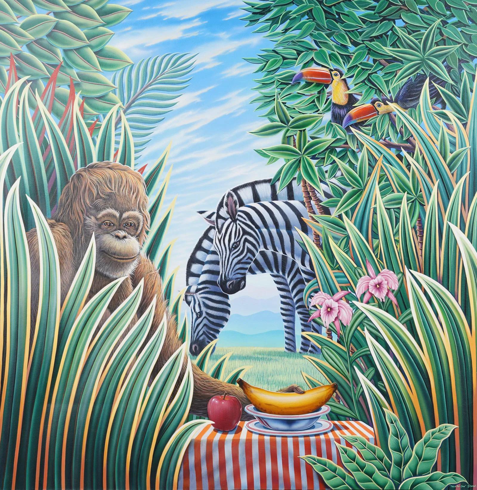 Antikes amerikanisches Ölgemälde von Daniel Meyer (geboren 1975). Öl auf Leinwand. Unterschrieben. Gerahmt. Maße: 40 x 40 Zoll.  