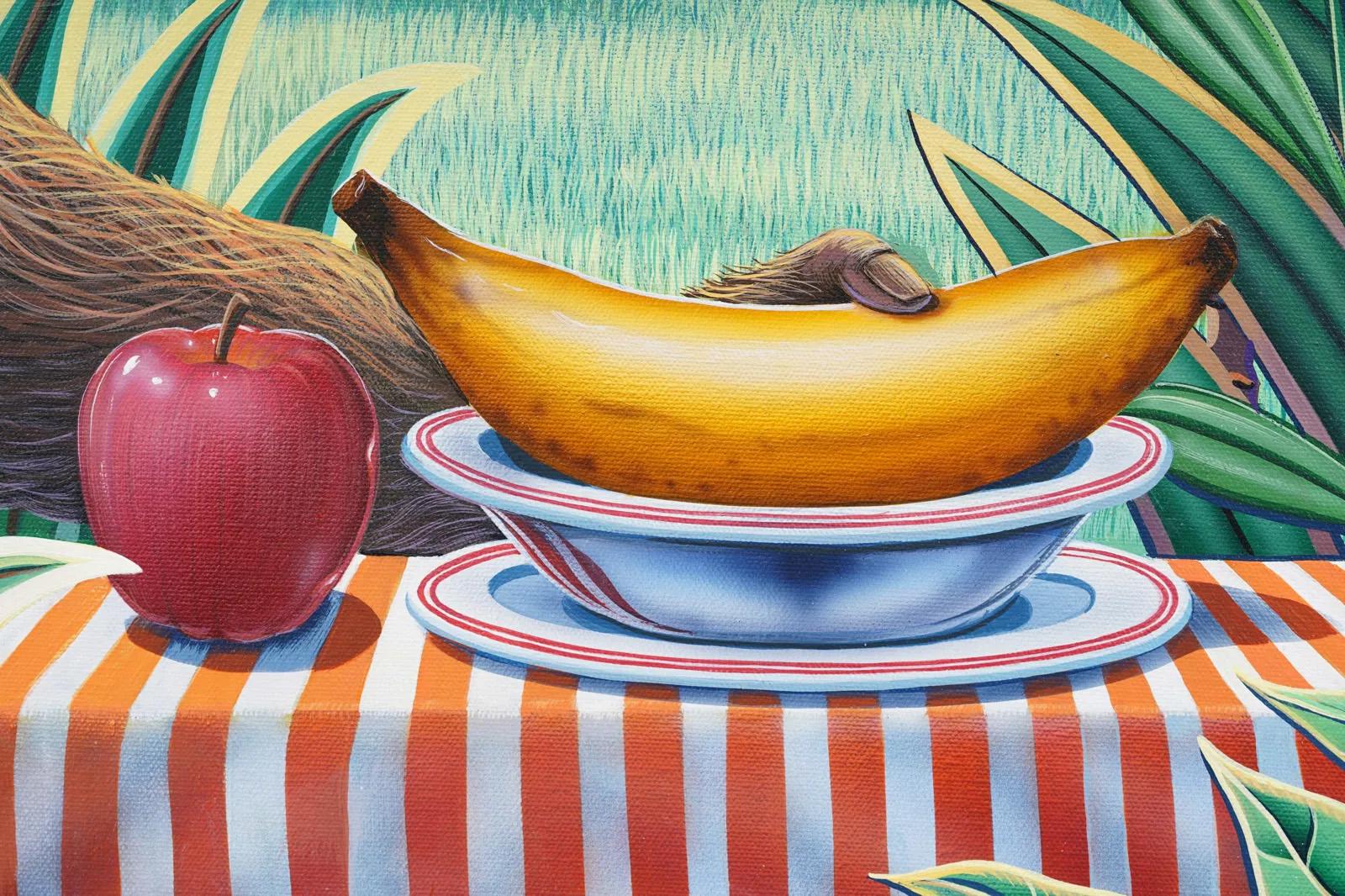 „Table for One“ Signiertes Ölgemälde der amerikanischen Moderne, Pop-Art Dschungel-Tier, Ölgemälde 3