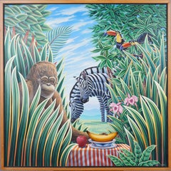 Table for One, peinture à l'huile pop art moderniste américaine représentant un Jungle Animals