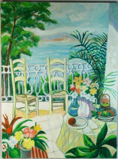 Table for Two Garden Water Vista Oversized Oil on Canvas
