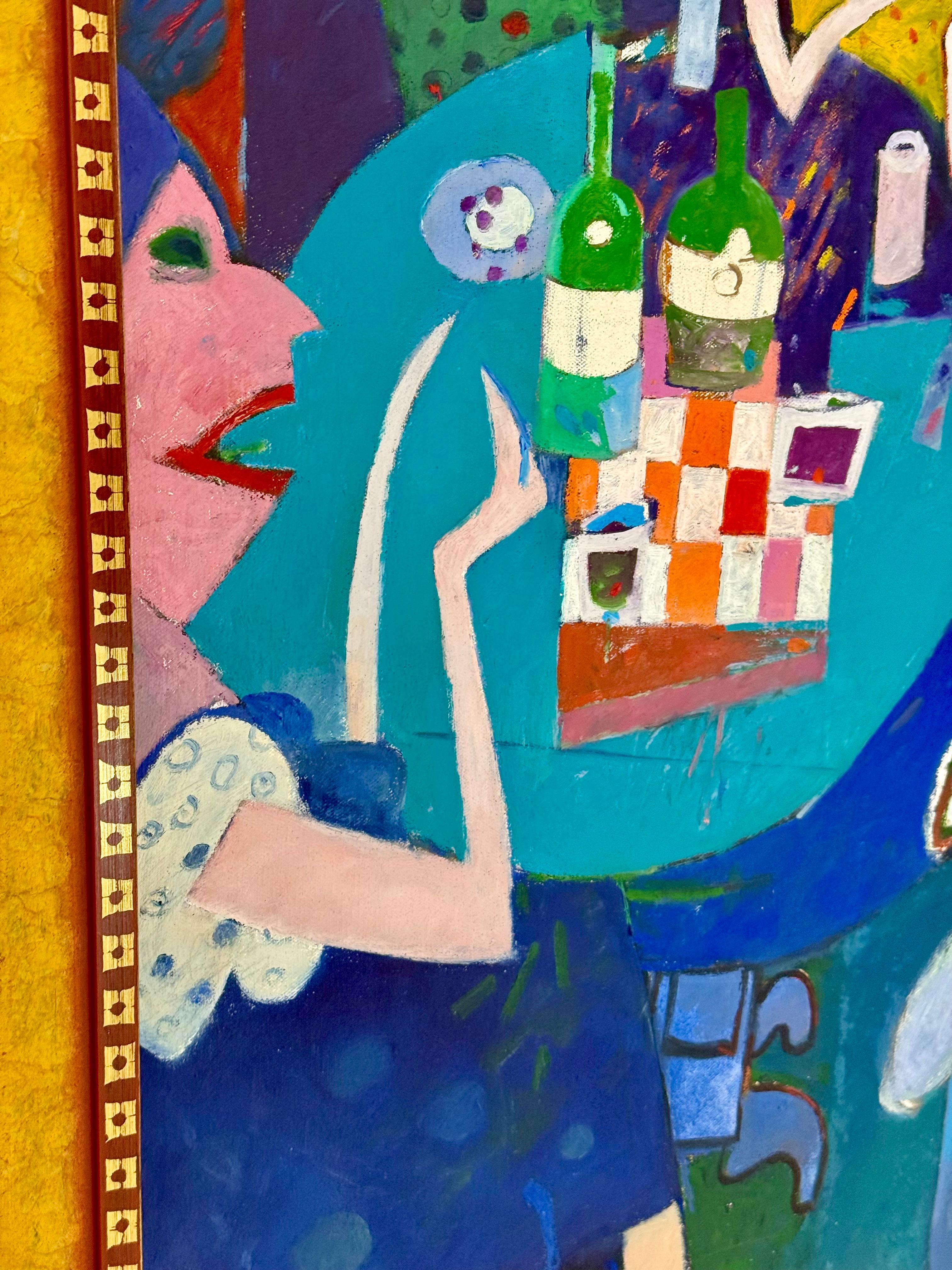 James F. Giampaoli (actif à la fin du XXe siècle) est un peintre américain dont les compositions acryliques audacieuses et ludiques capturent des scènes de cabaret et des scènes sociales - telles que des rassemblements dans des bars à tapas - à