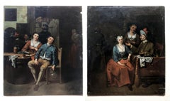 Tavern scenes, pair of paintings on wood panel