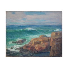Teal and Blue Toned Abstract Impressionist Ocean Landscape