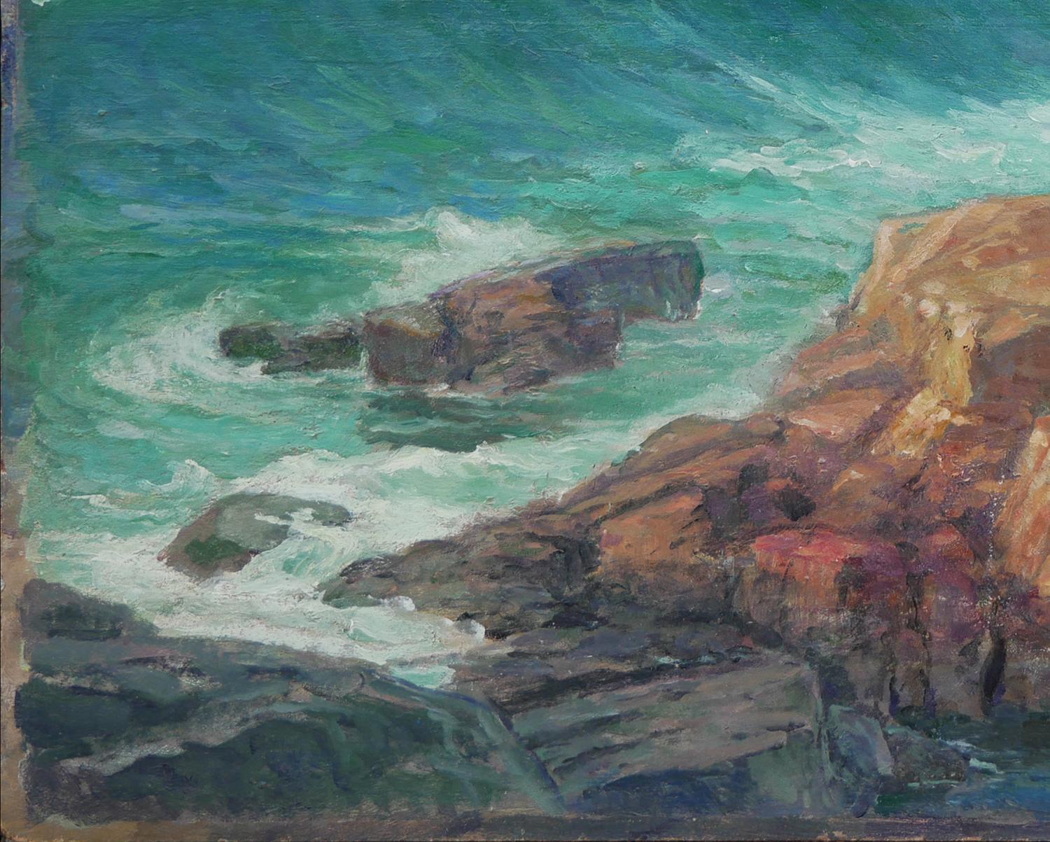 Teal und Blau getönte abstrakte impressionistische Meereslandschaft im Angebot 1