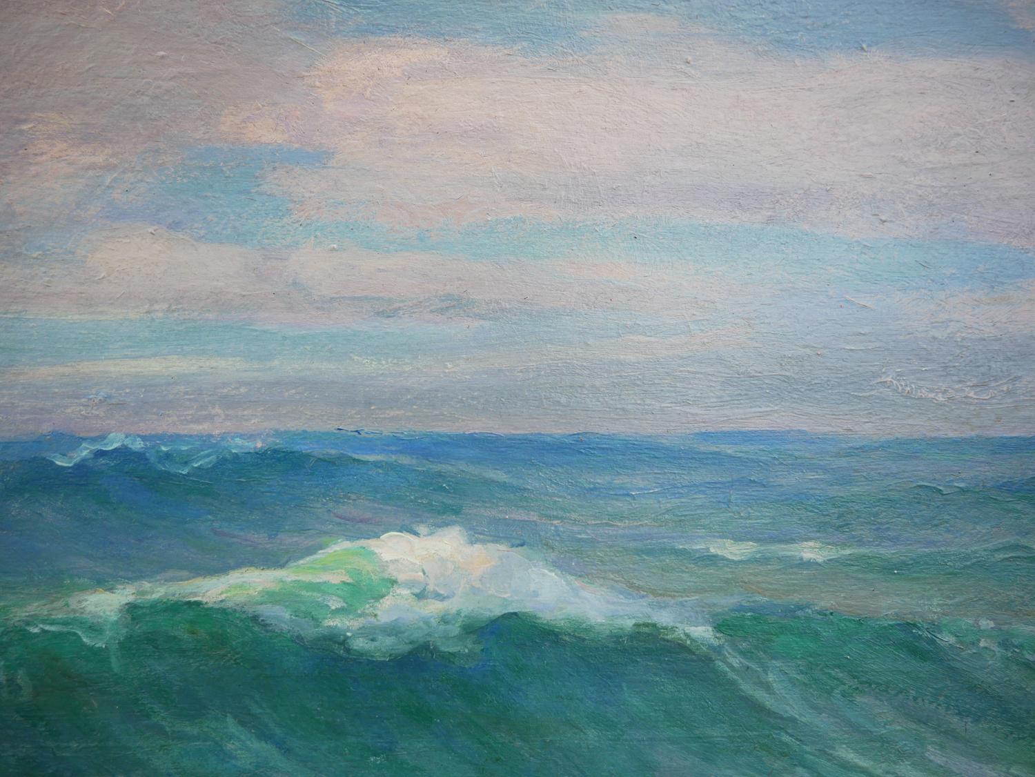 Paisaje oceánico abstracto impresionista en tonos azules y cerceta en venta 2