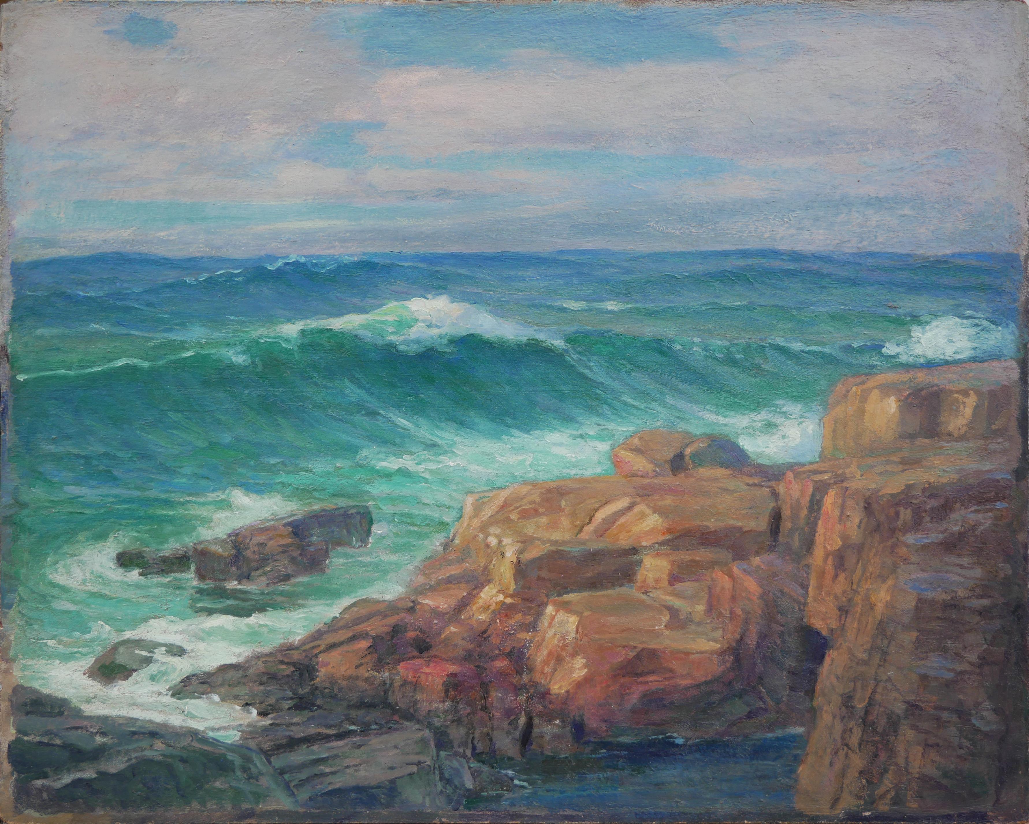 Unknown Landscape Painting – Teal und Blau getönte abstrakte impressionistische Meereslandschaft