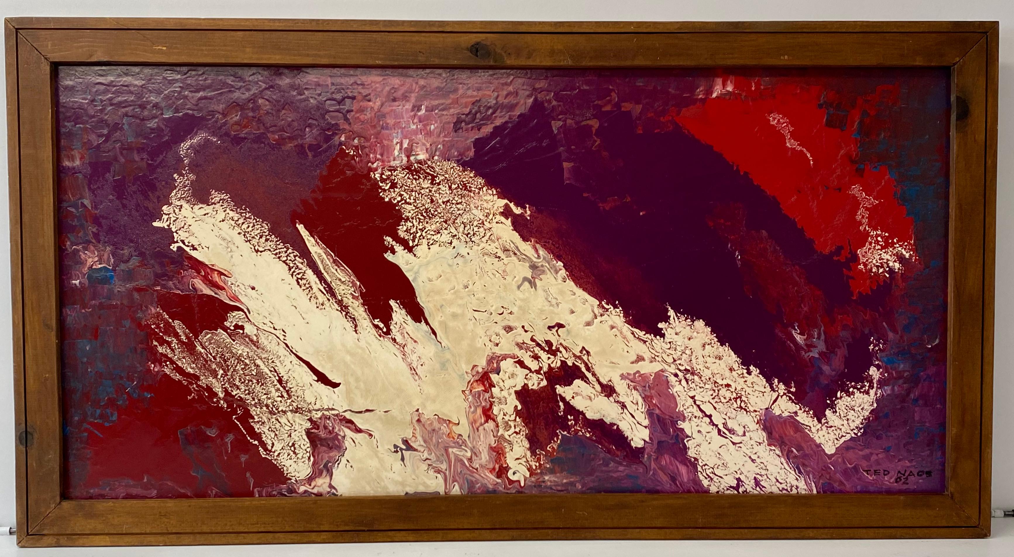 Unknown Abstract Painting - Ted Naos Mid Century Modern Acrylic Pour Painting c.1962
