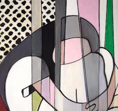 "Teen Girl" Mid Century Cubist Figurative Portrait in Oil on Canvas