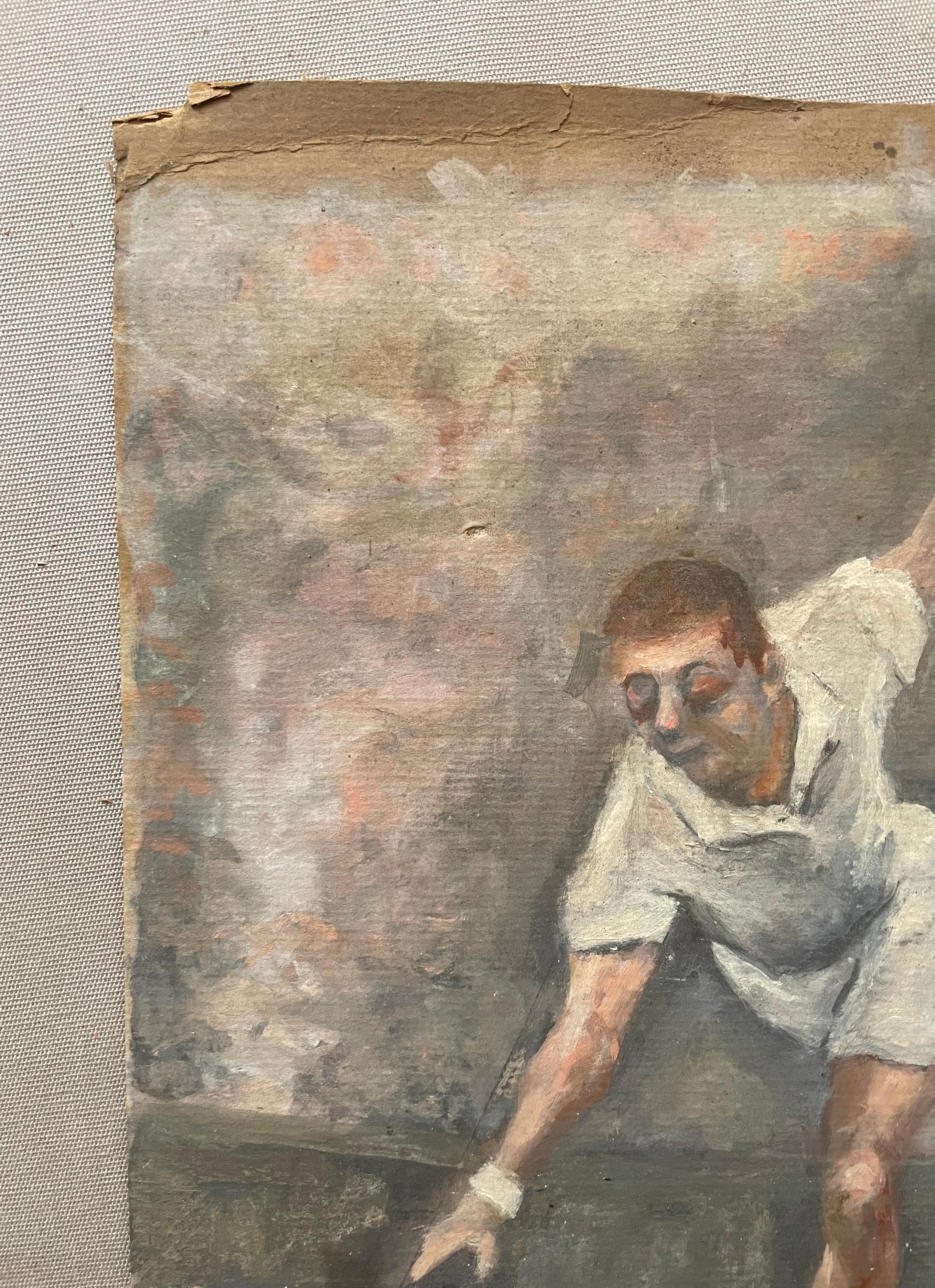 Giocatore di tennis, Gouache, inizio XX secolo - Figurative Painting Marrone di Unknown