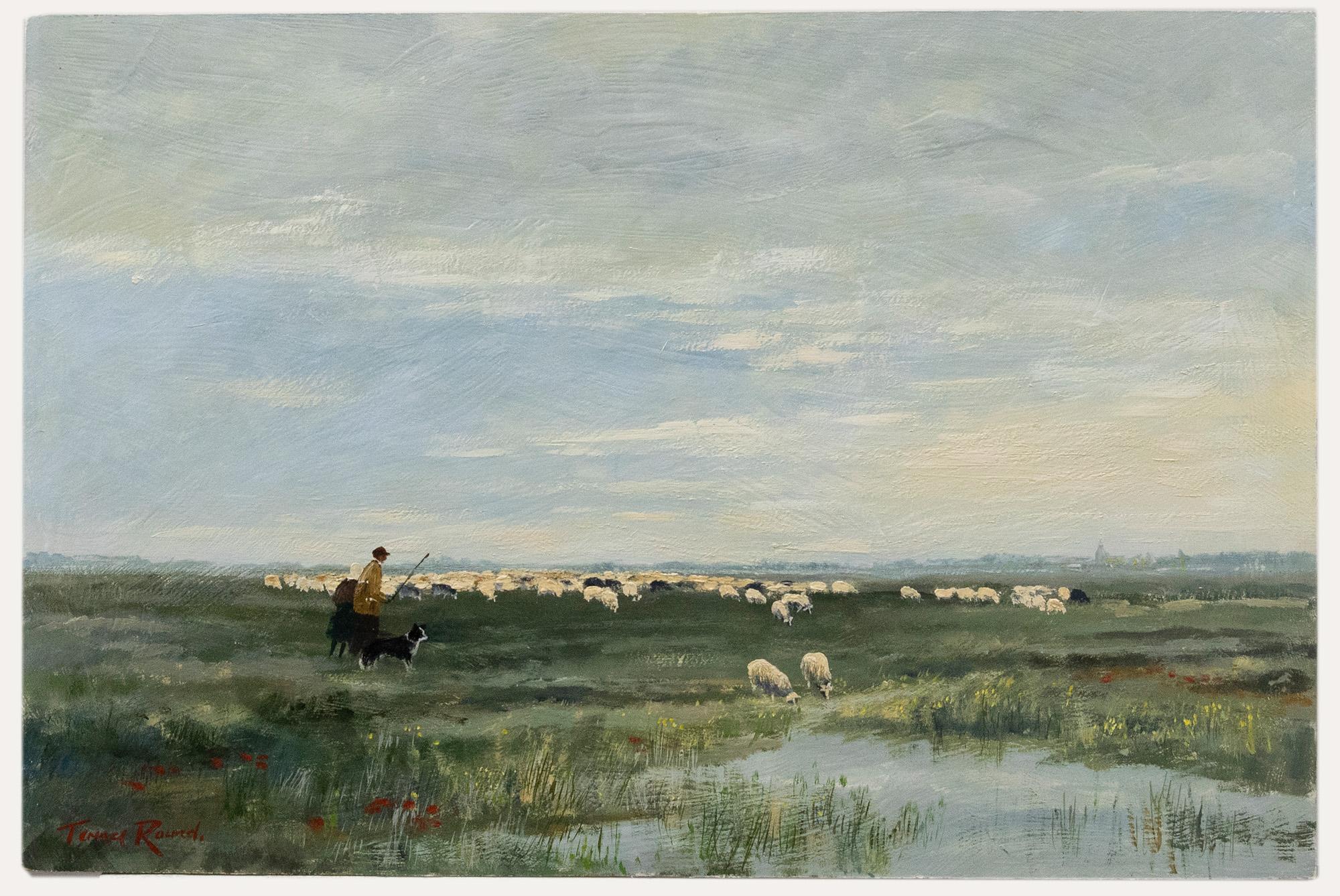 Terence Round (b.1938) - 20th Century Oil, Counting Sheep - Painting by Unknown