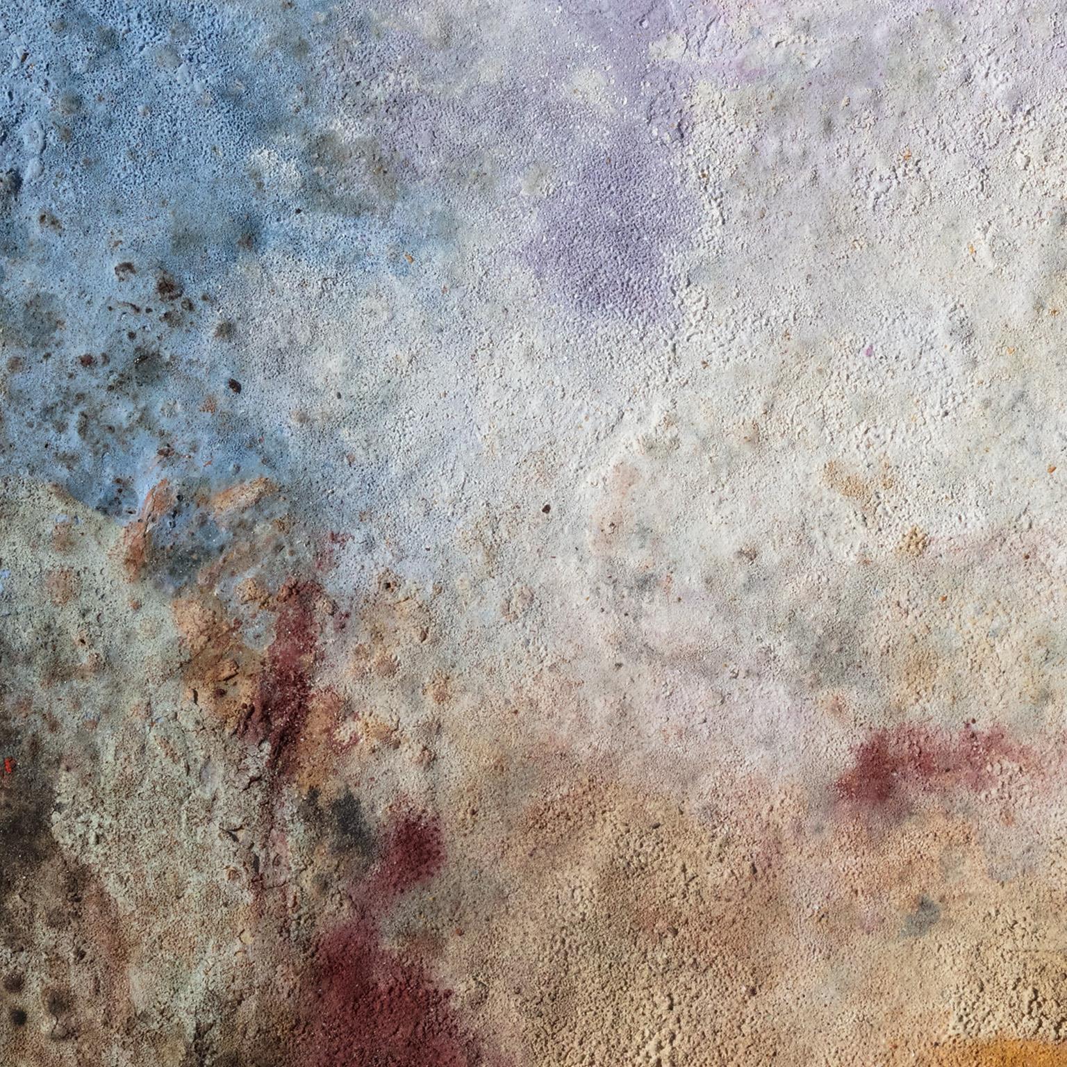Terra Bruciata (Scorched Earth) #57 - Small Purple and Blue Abstract Landscape - Painting by Orazio De Gennaro