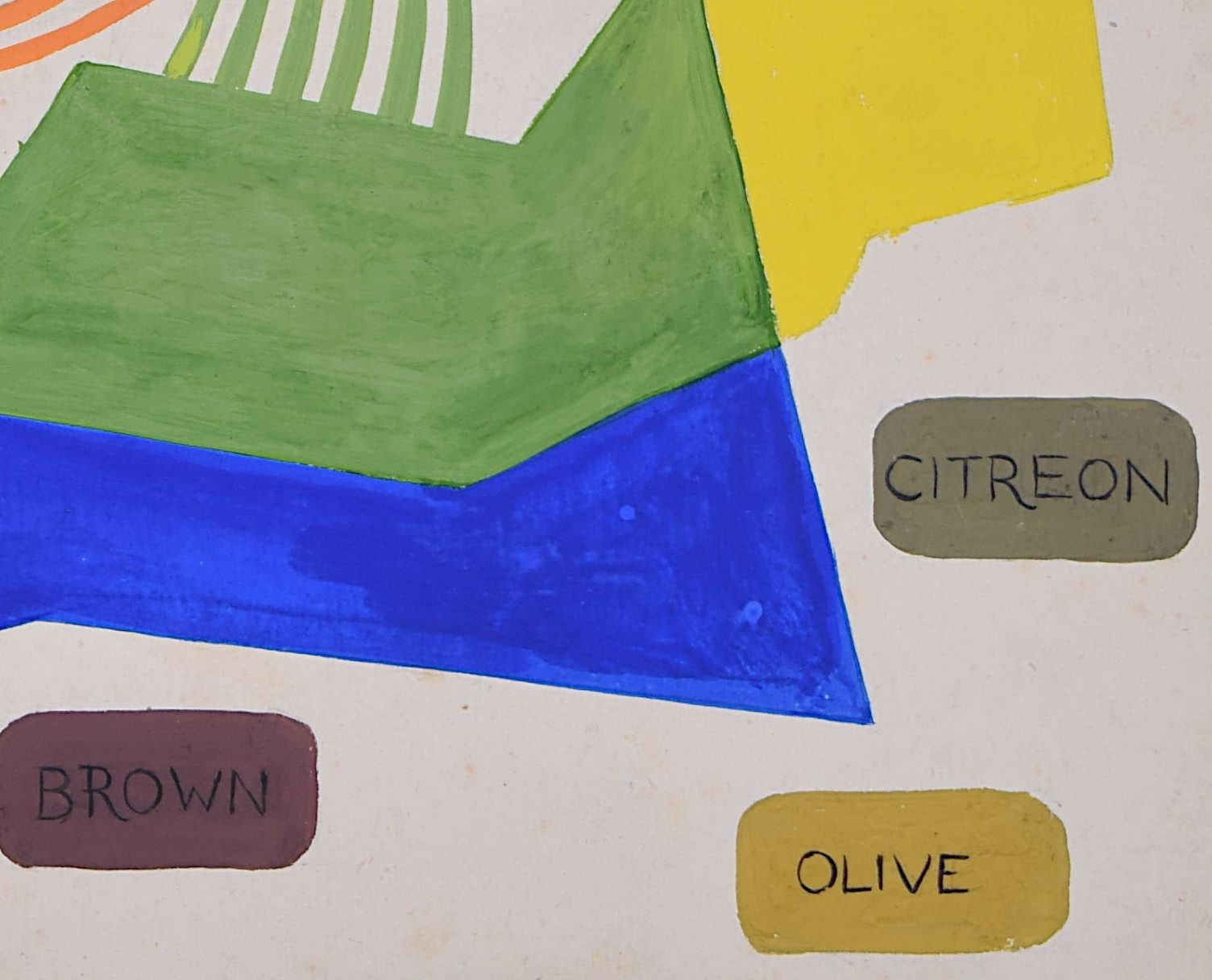Tertiaries Colour Exercise, Colour Theory Illustration, c.1940s gouache For Sale 1