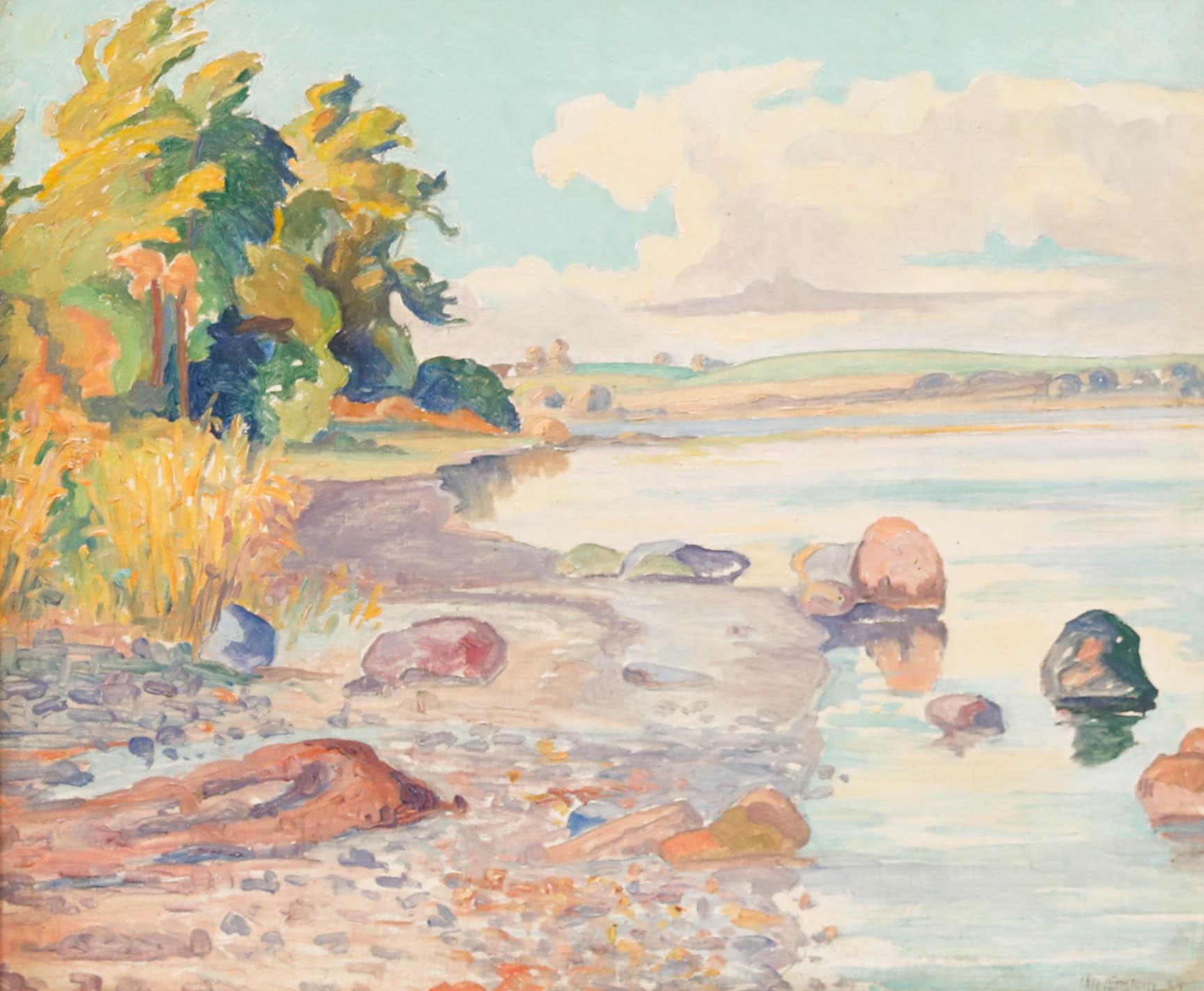 Th. Kirstein - Olio del primo Novecento incorniciato, Una costa rocciosa - Painting di Unknown