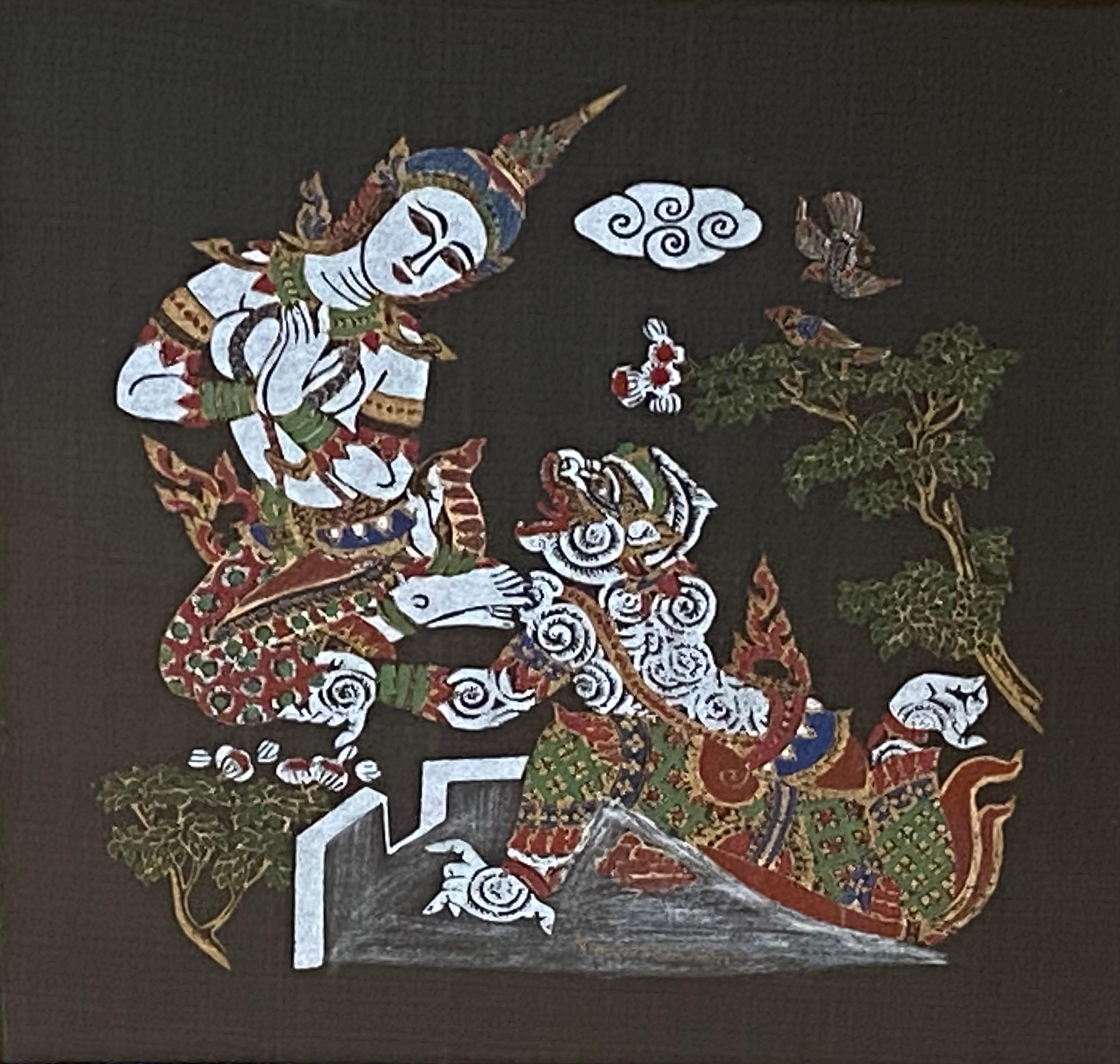 “Thai Goddess and Dragon” - Academic Painting by Unknown