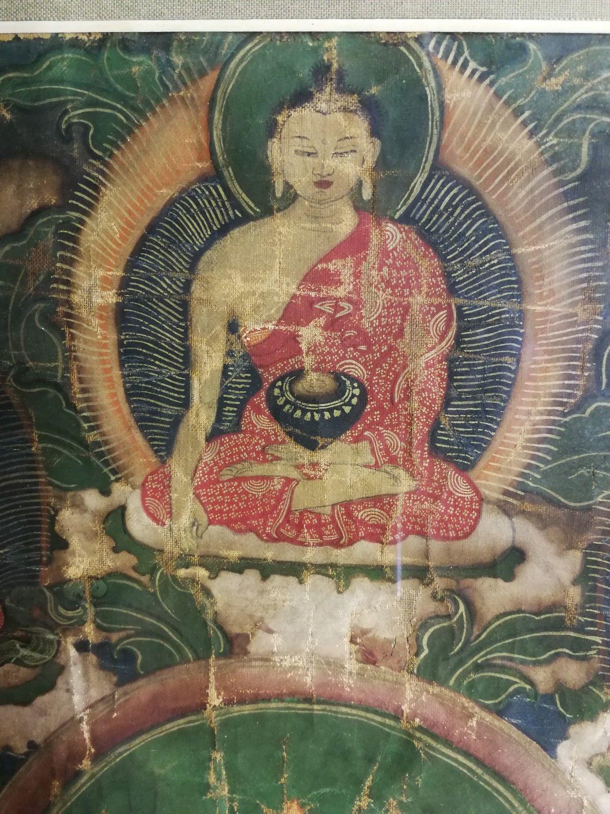 THANGKA, TIBET, antique, 19th C. In good condition! Was in use! - Painting by Unknown