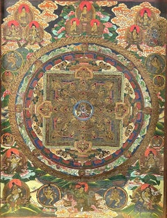 Thangka tibetano pintado a mano sobre lienzo, mandala - siglo XIX
