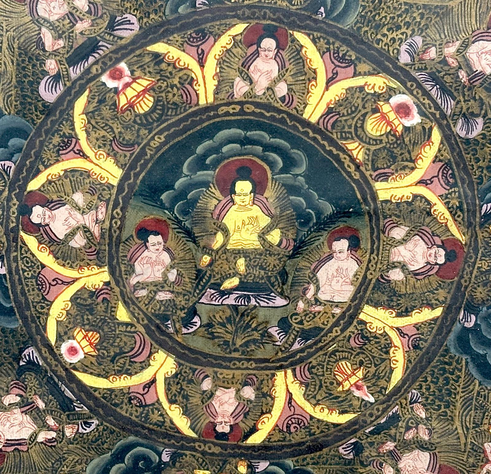 Thangka tibétain peint à la main sur lienzo, mandala - siglo XIX - Rajput Painting par Unknown