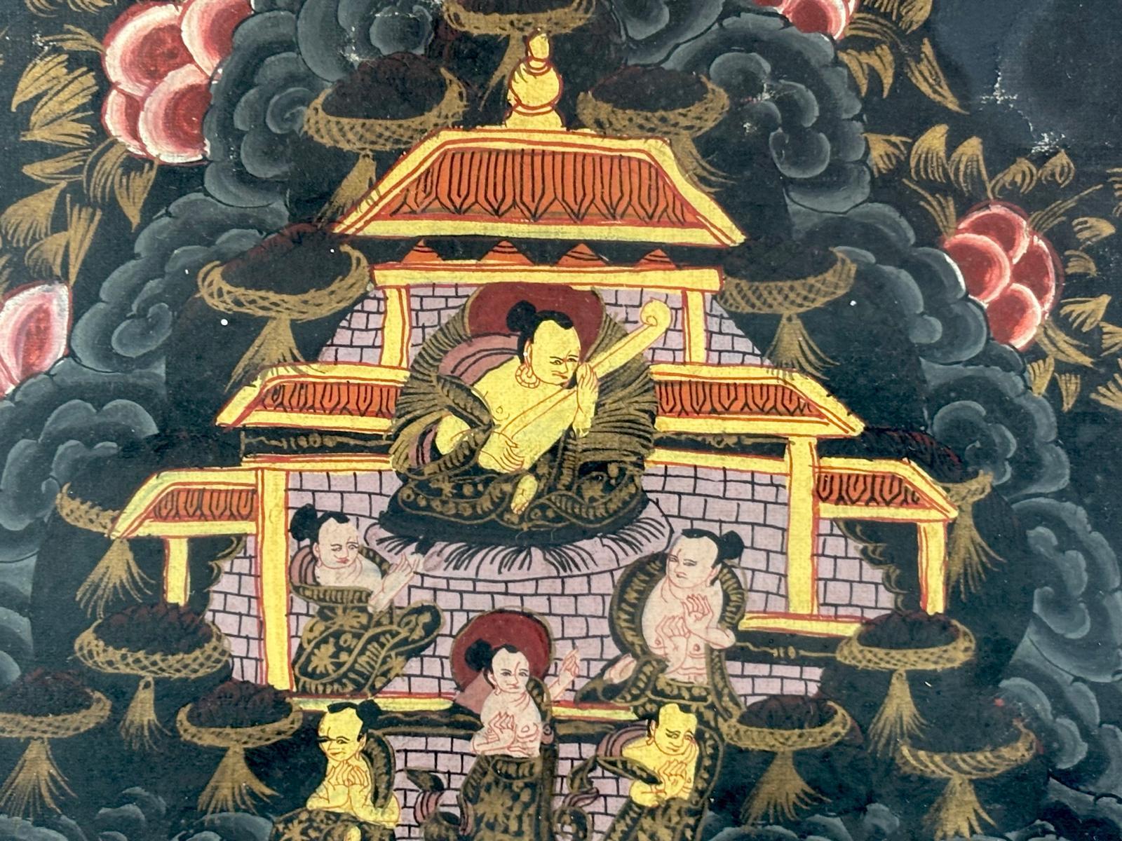 Thangka tibétain peint à la main sur lienzo, mandala - siglo XIX - Marron Figurative Painting par Unknown