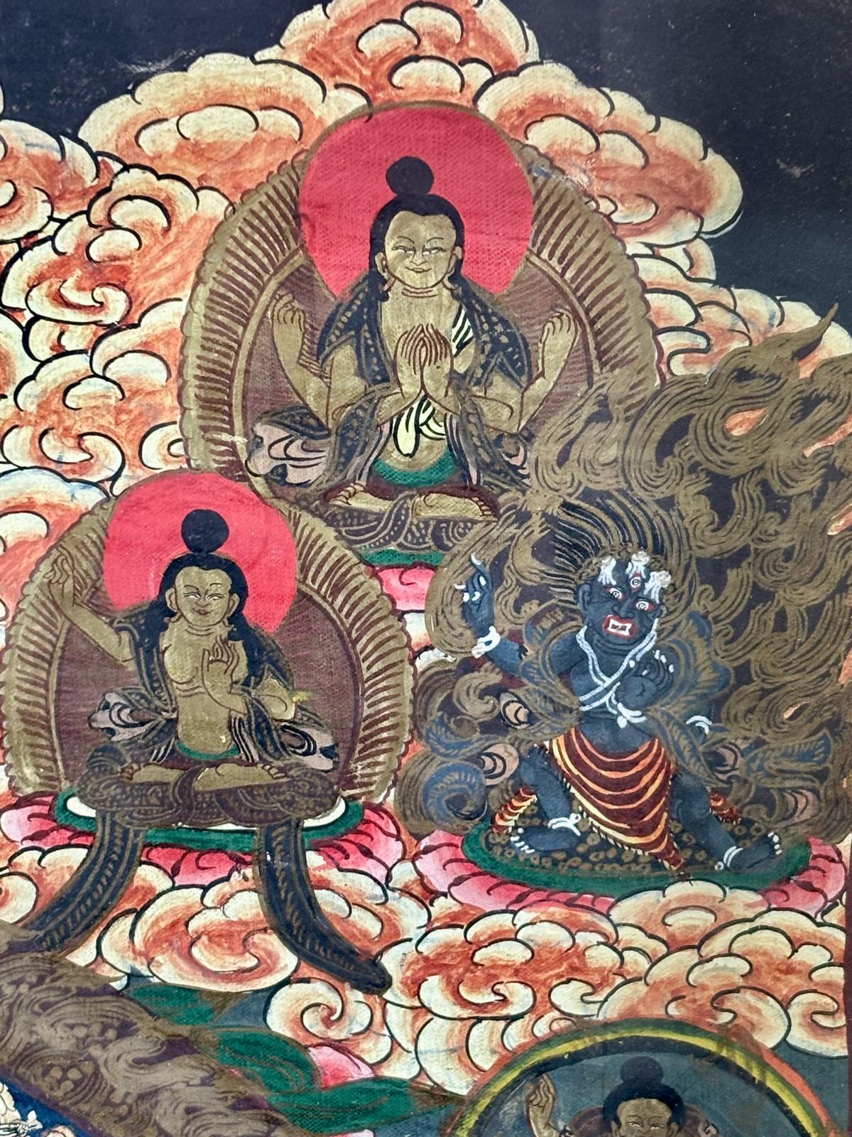 Thangka tibétain peint à la main sur lienzo, mandala - siglo XIX en vente 2
