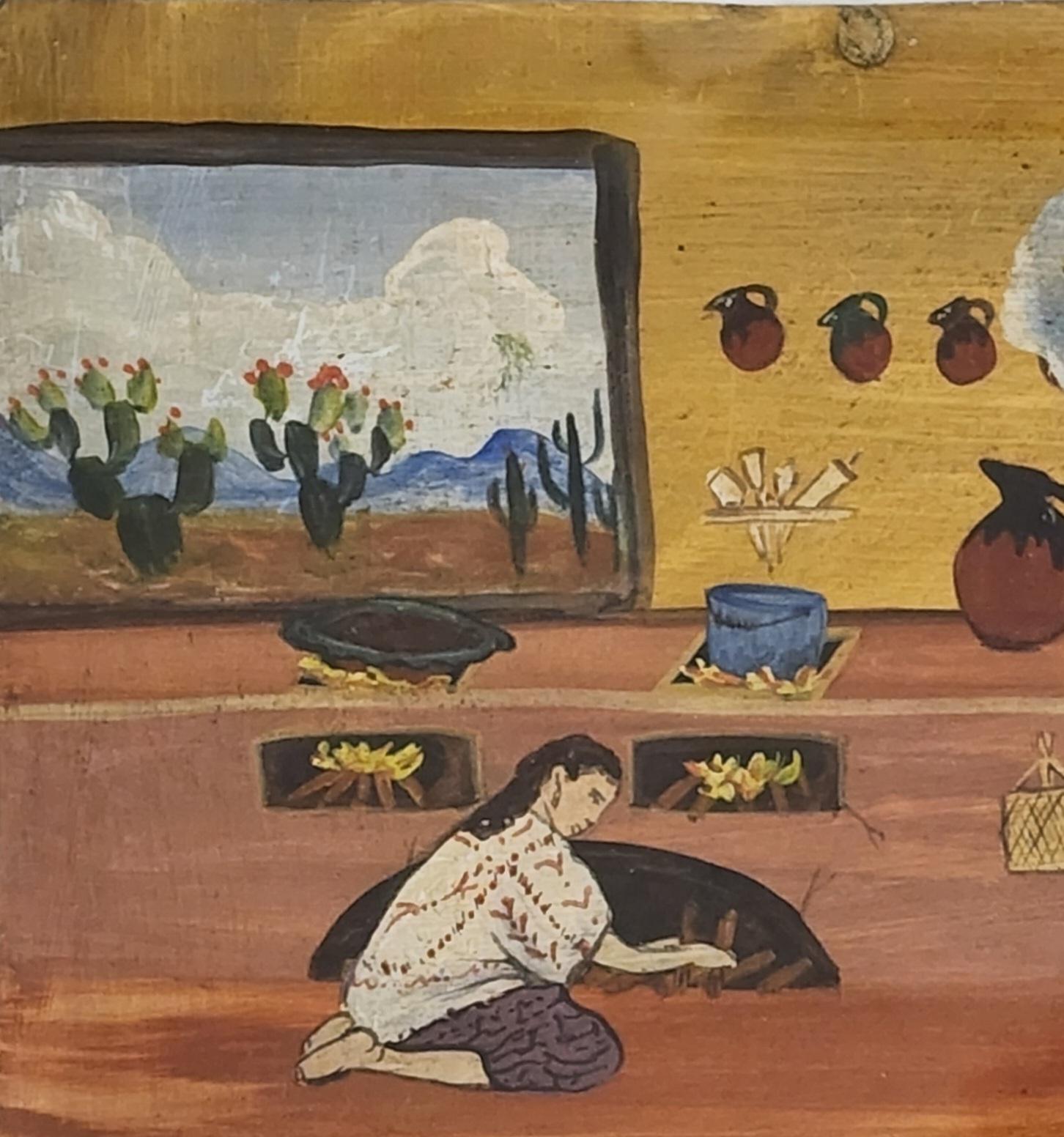 Ce retablo a été acheté par la galerie de Mexico.   Je connaissais la famille qui m'a vendu le retablo. Elle est datée de 1853 parce que l'histoire du retablo a été transmise de génération en génération et qu'un parent de Lourdes l'a peinte en sa