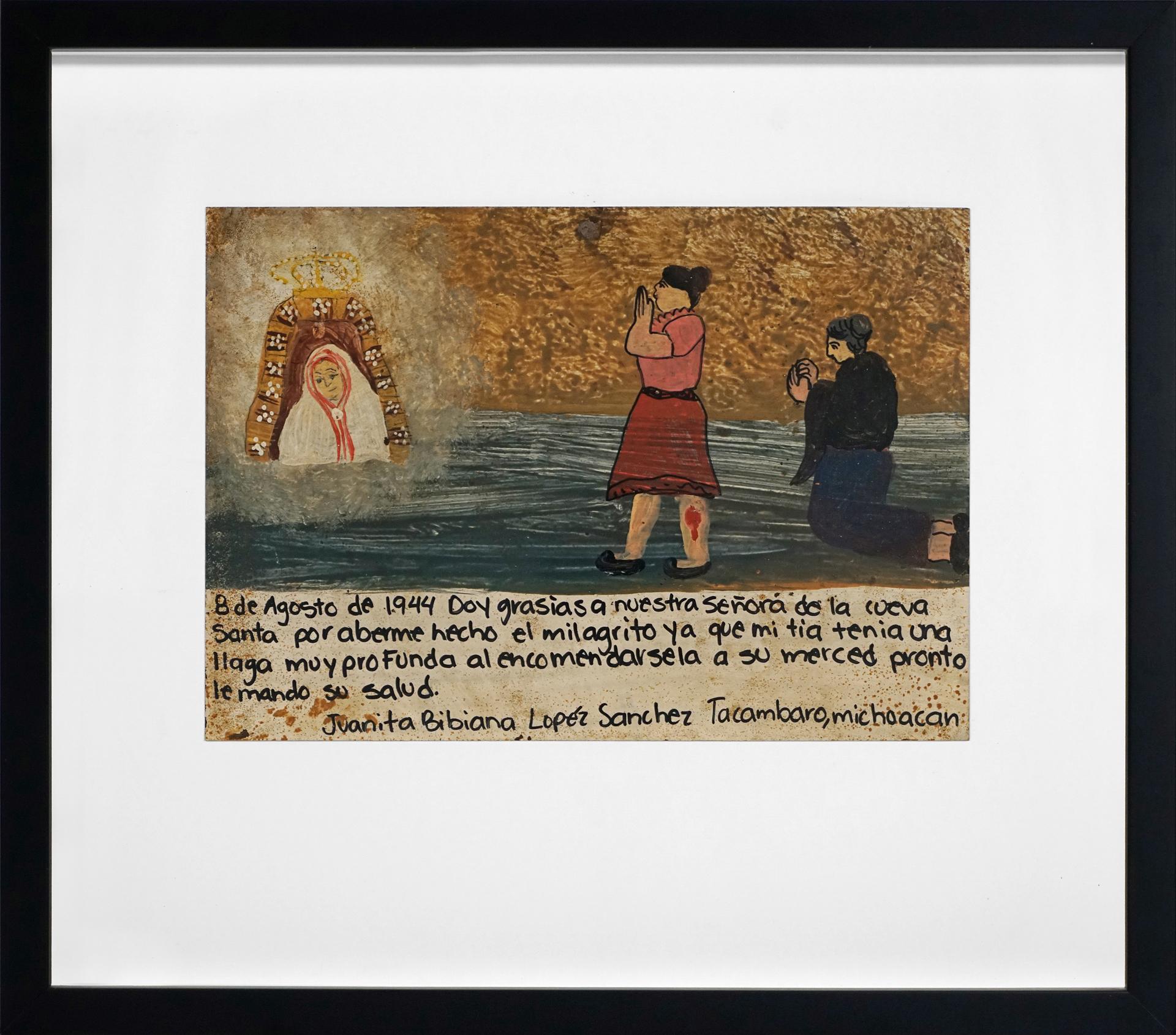 Thanks to the Virgen of San Juan, Ex-Voto, Retablo, Painting on Metal, Mexico For Sale 1