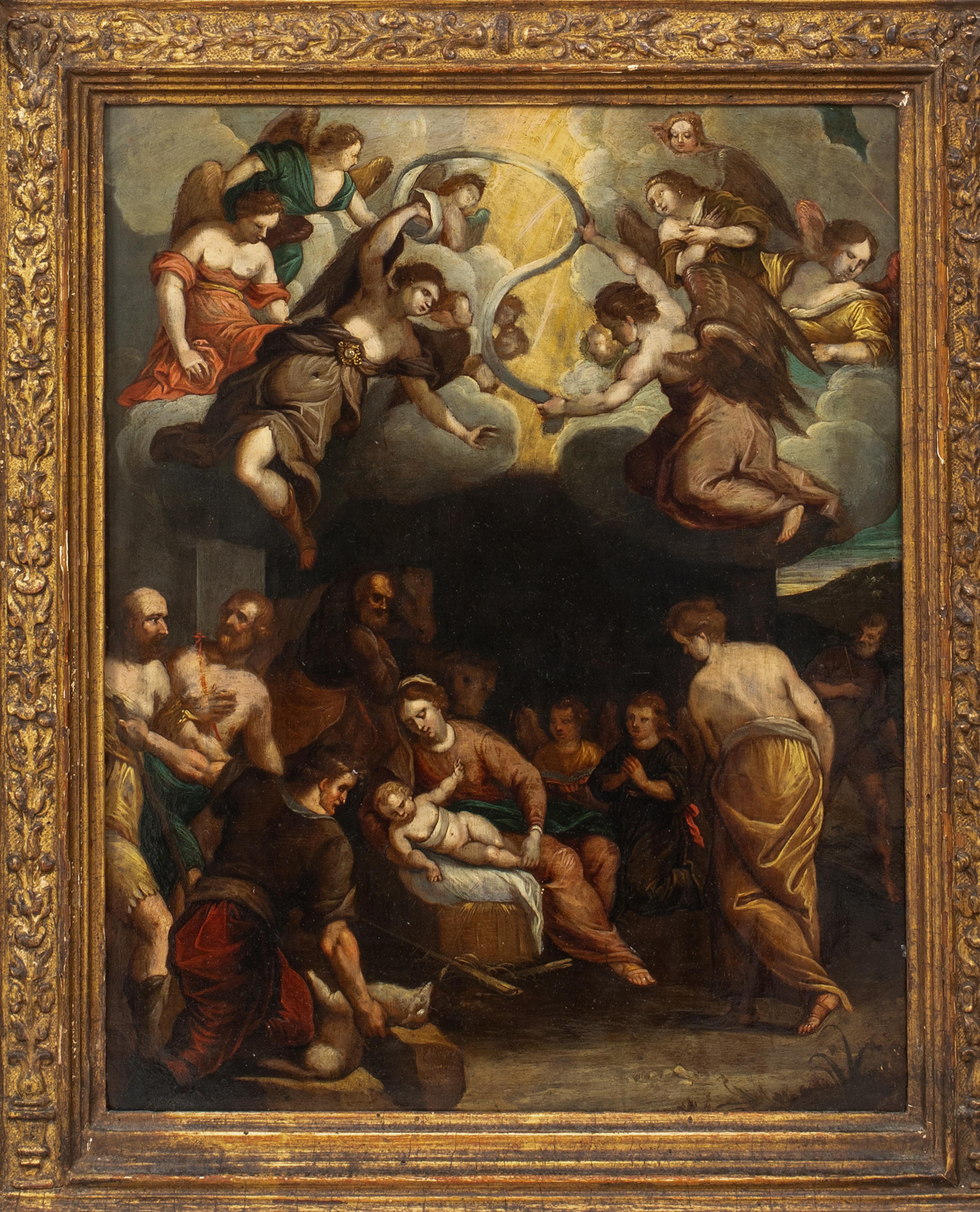 The Adoration of the Shepherds, 16th Century 

HANS VON AACHEN (1552-1615)

Large 16th Century German Old Master depiction of the Adoration Of The Shepherds, oil on copper Hans Von Aachen. Excellent quality and condition devotional scene of the
