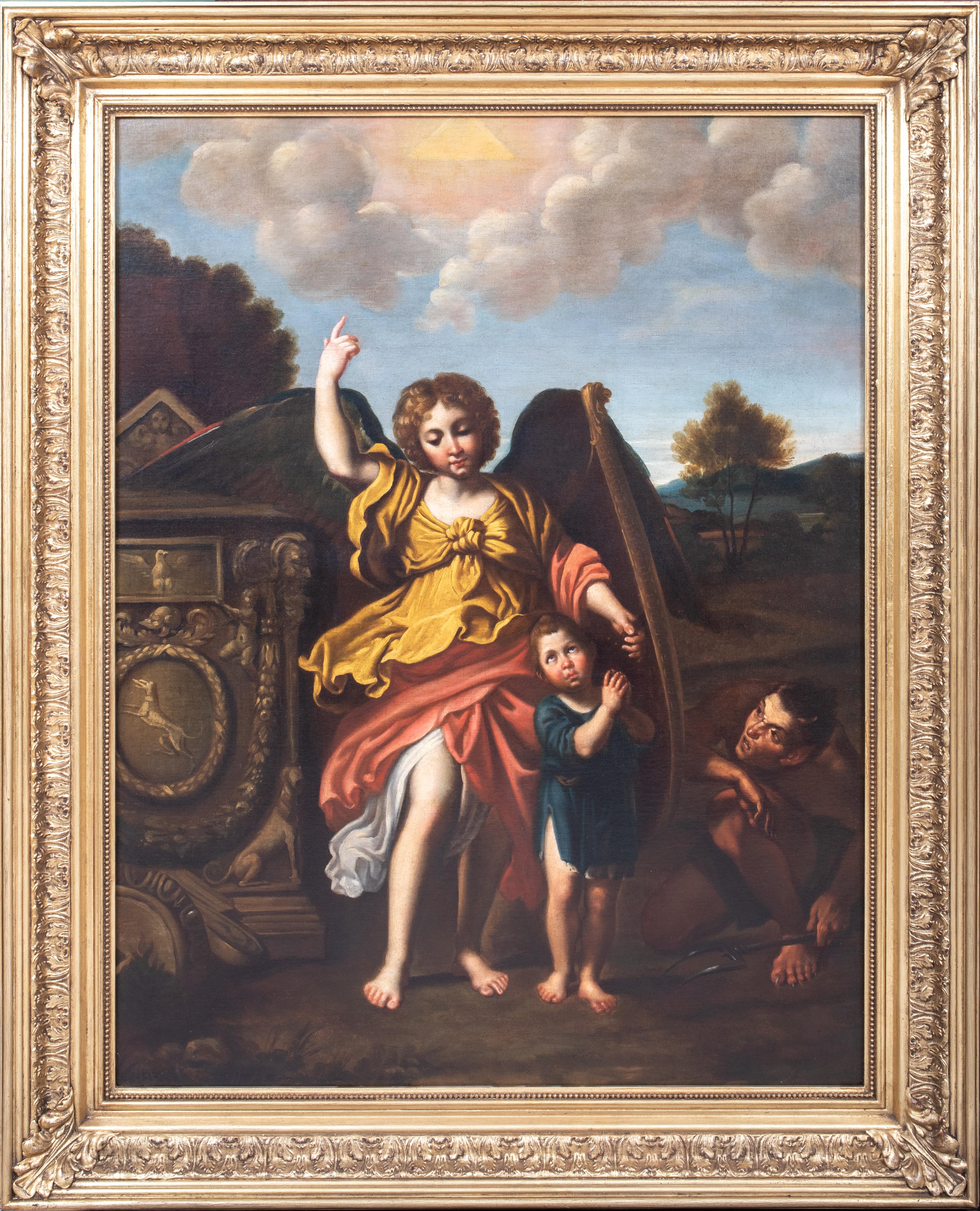 Unknown Portrait Painting - The Angel Gabriel Jesus & Satan 17th Century after DOMENICHINO (1581-1641)