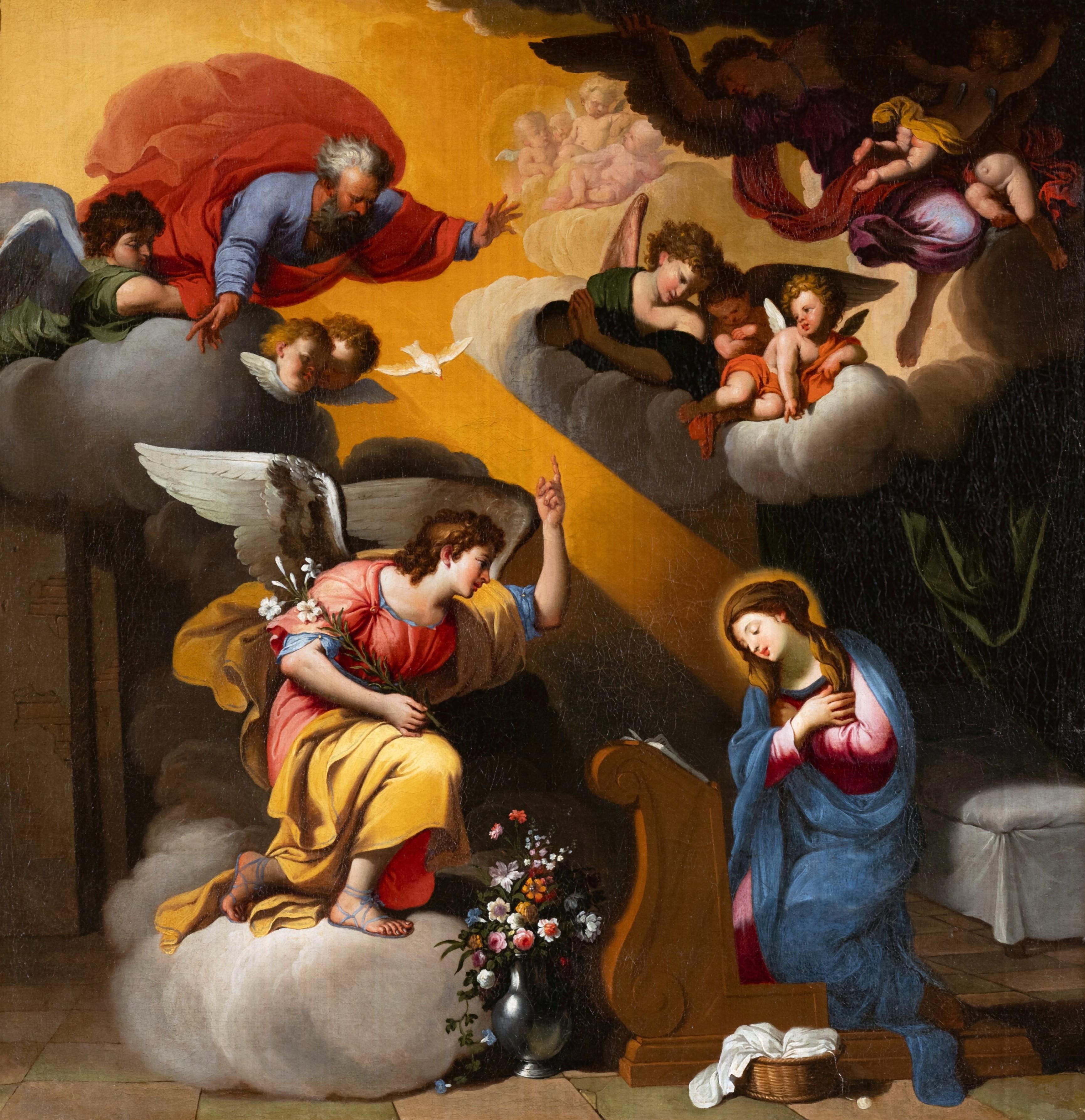 Die Annunciation, französische Schule aus der Mitte des 17. Jahrhunderts – Painting von Unknown