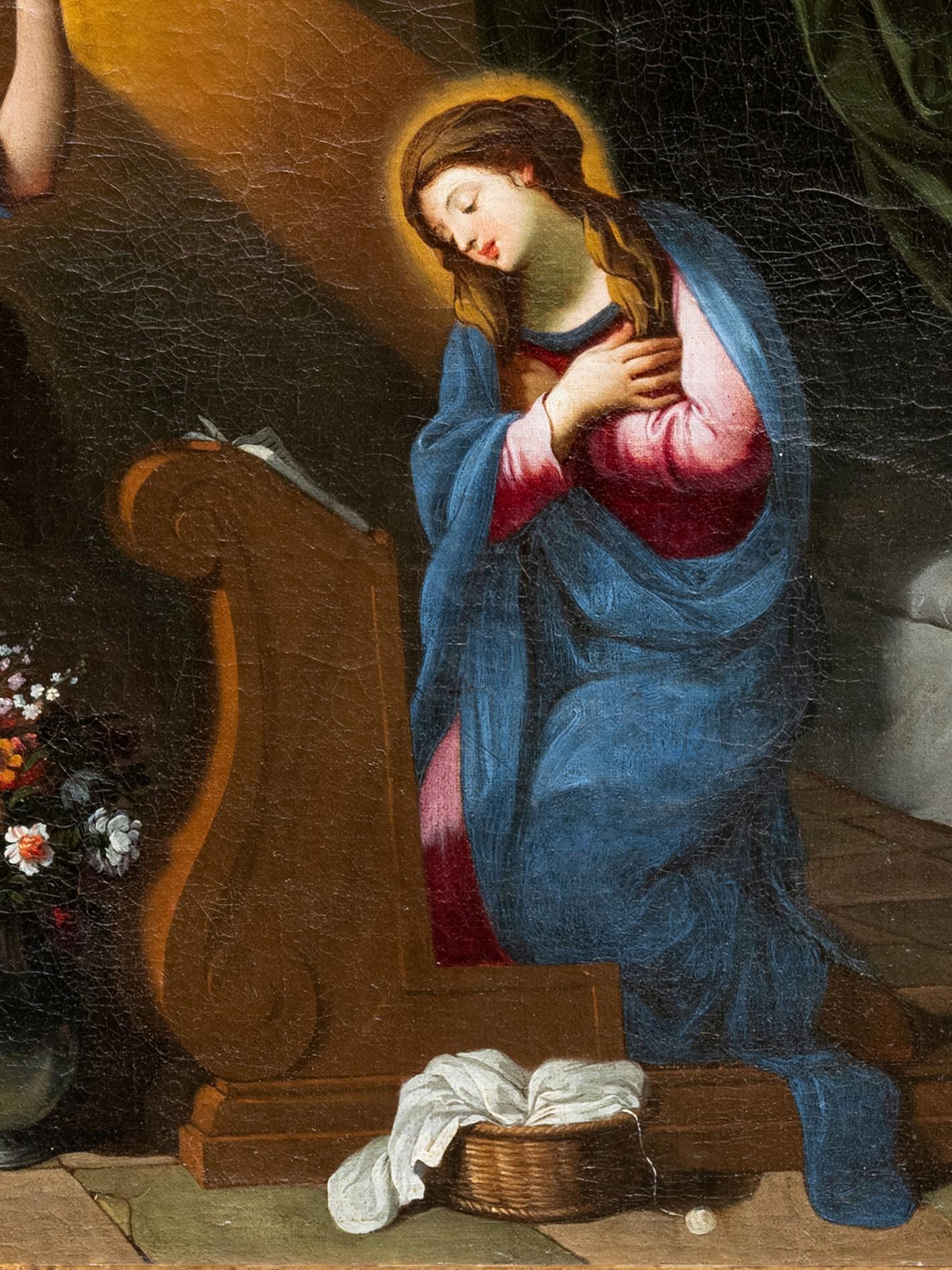 Die Annunciation, französische Schule aus der Mitte des 17. Jahrhunderts (Braun), Figurative Painting, von Unknown