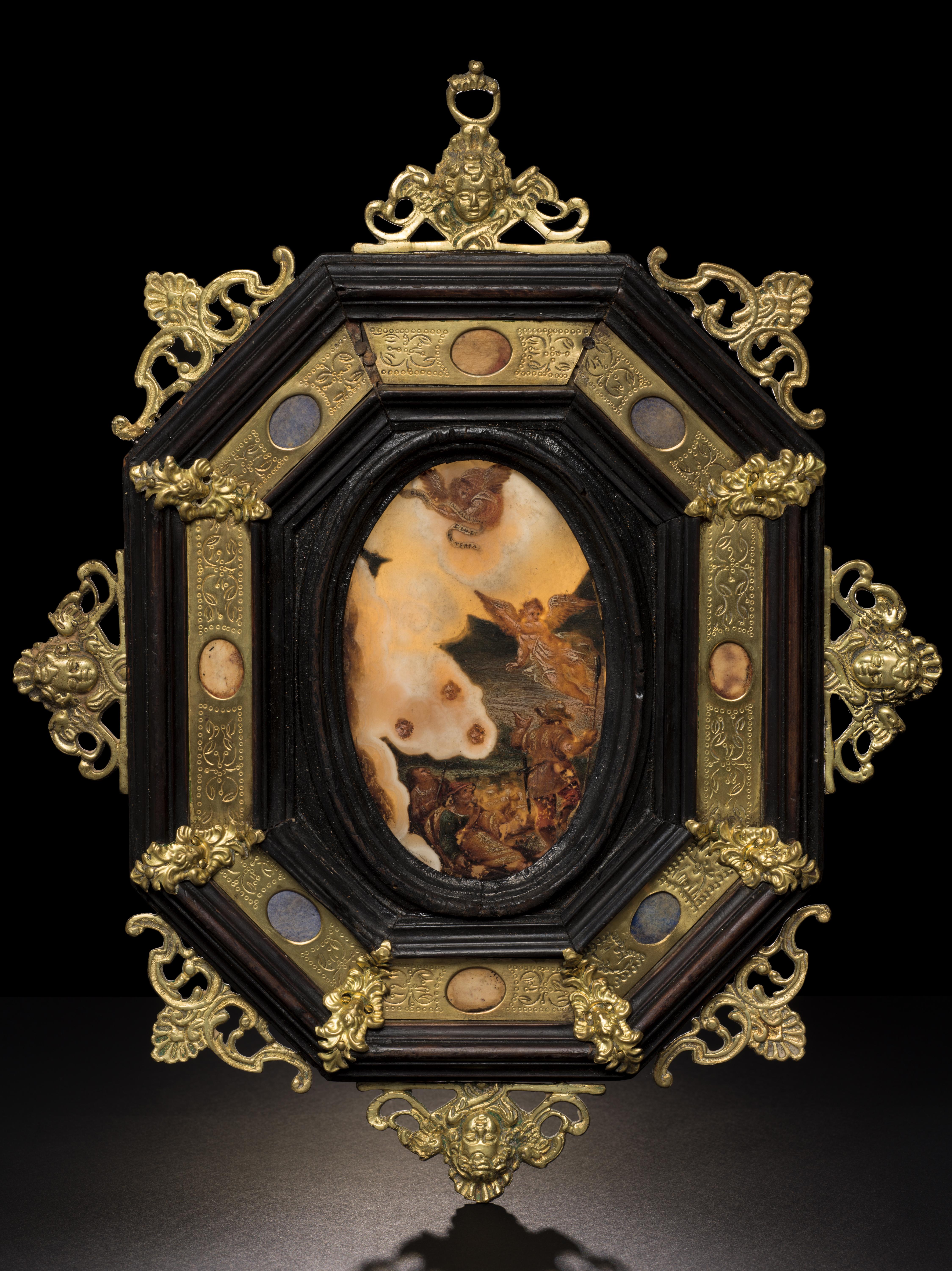 Die Ankündigung an die Hirten, Gemälde auf Achat, 17. Jahrhundert – Painting von Unknown
