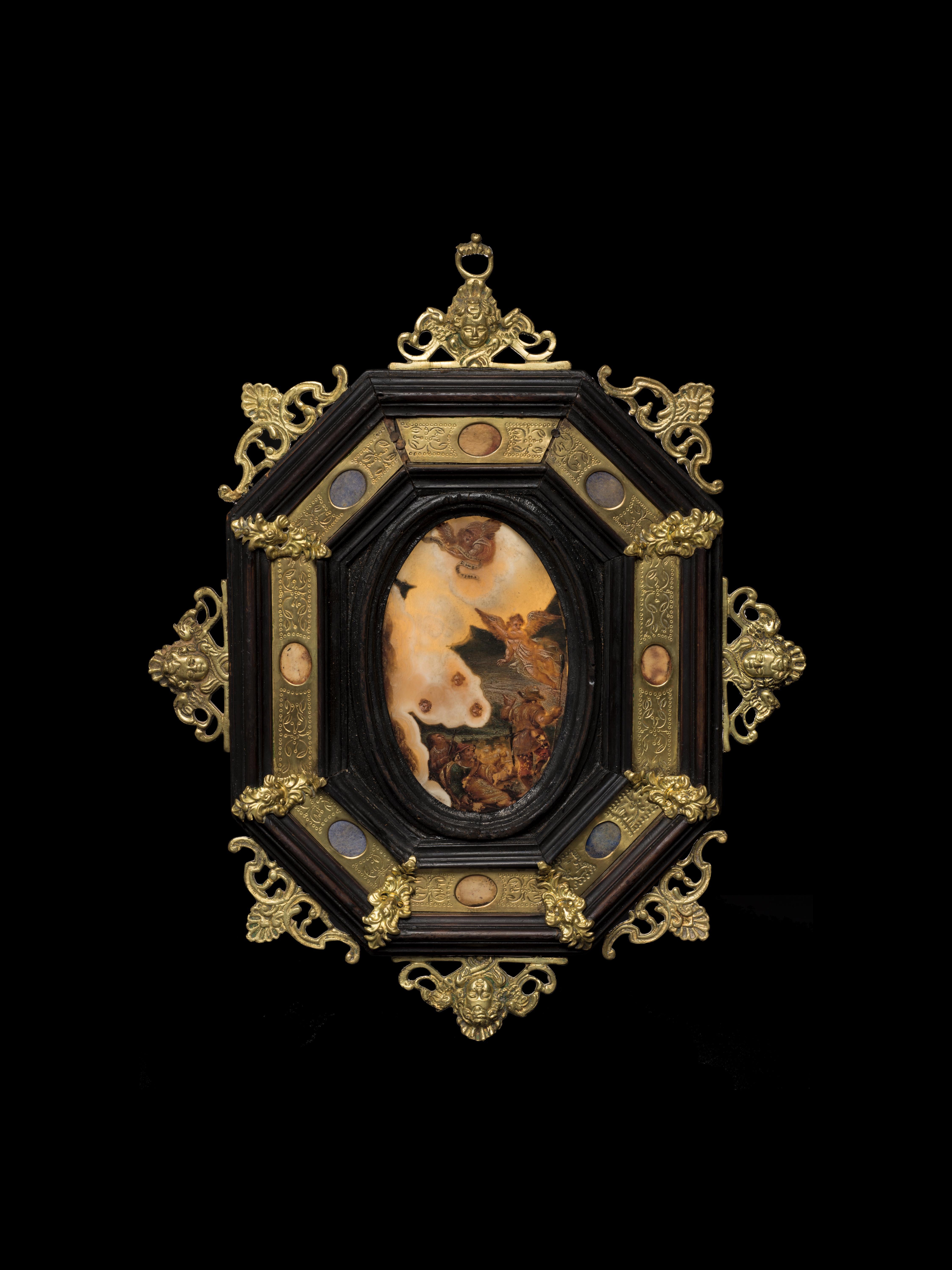 Unknown Figurative Painting – Die Ankündigung an die Hirten, Gemälde auf Achat, 17. Jahrhundert