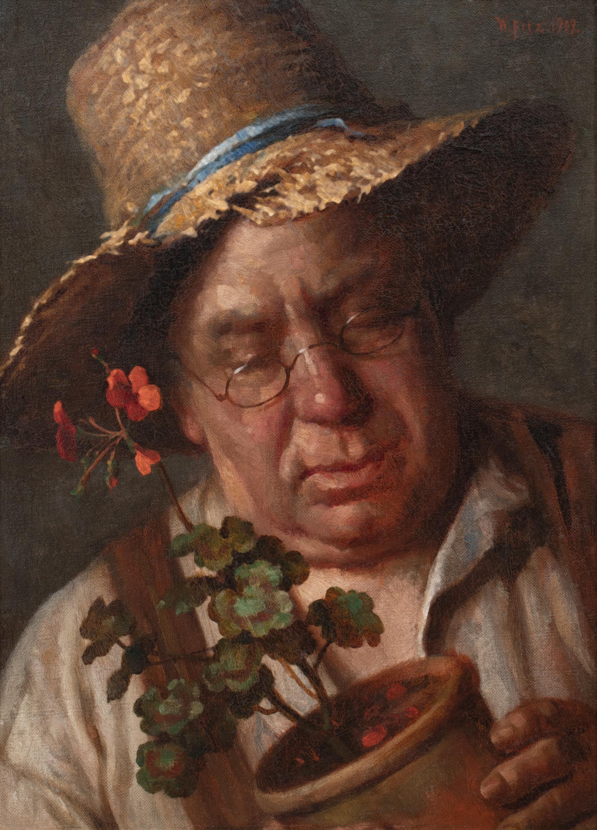 The Ardent Gardener, 19e siècle  par William Fitz (1850-1900) - Marron Portrait Painting par Unknown